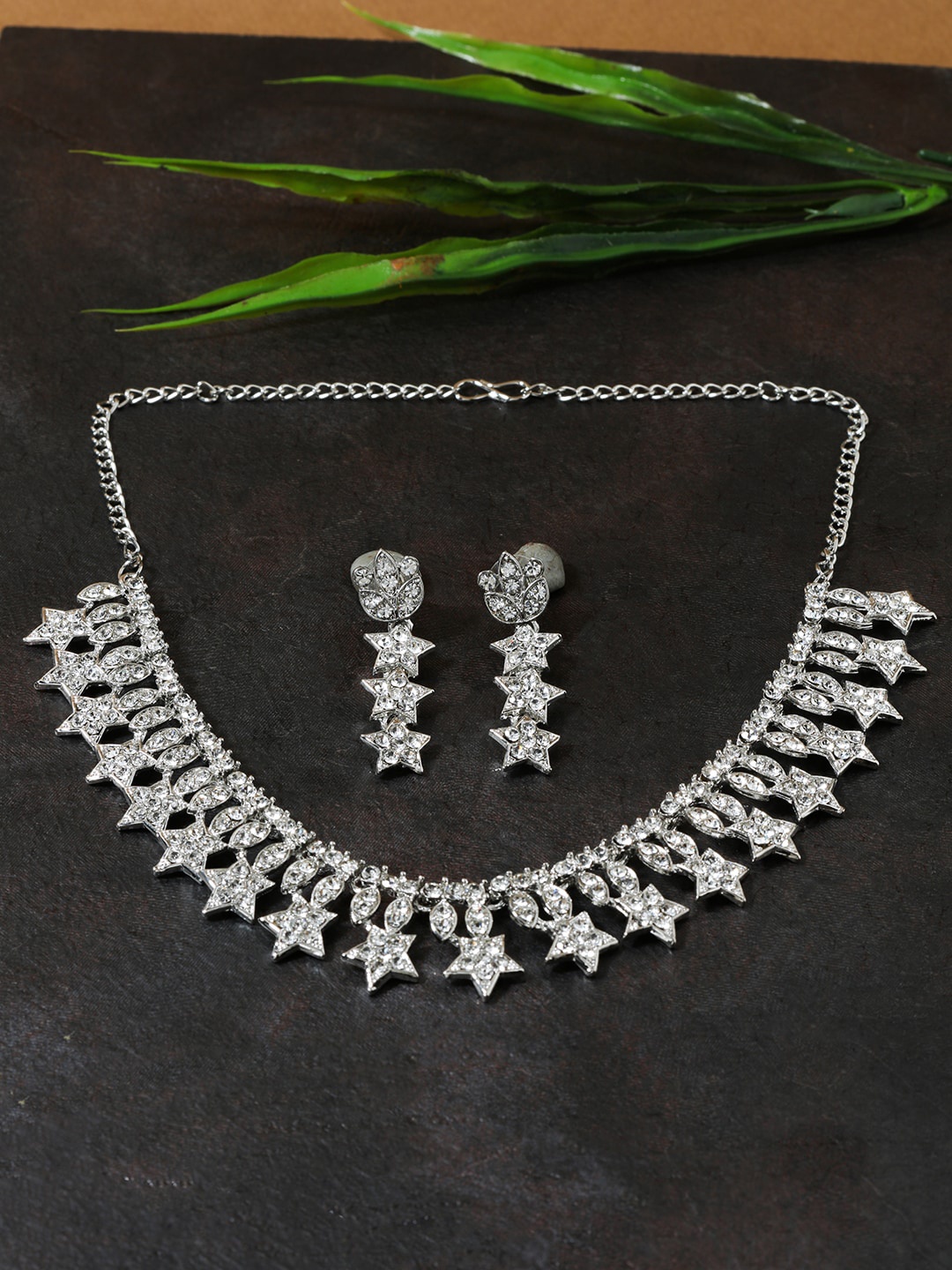 

AccessHer Women Silver-Plated AD-Studded Jewellery Set