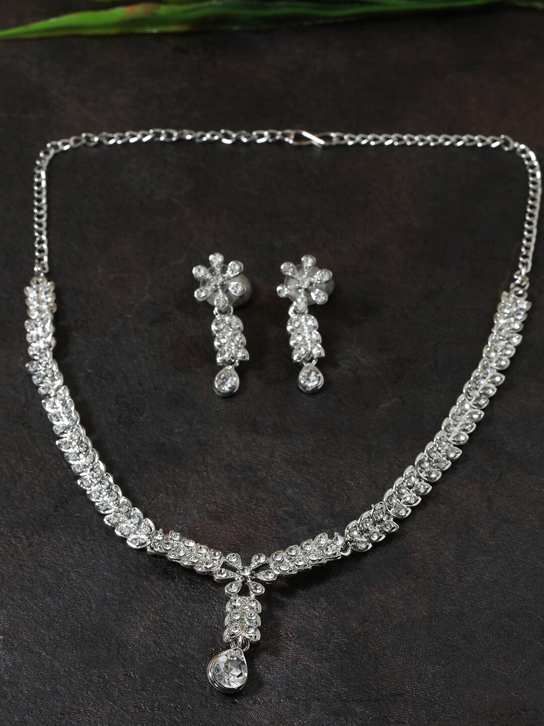 

AccessHer Silver-Plated White Artificial Stone Studded Jewellery Set