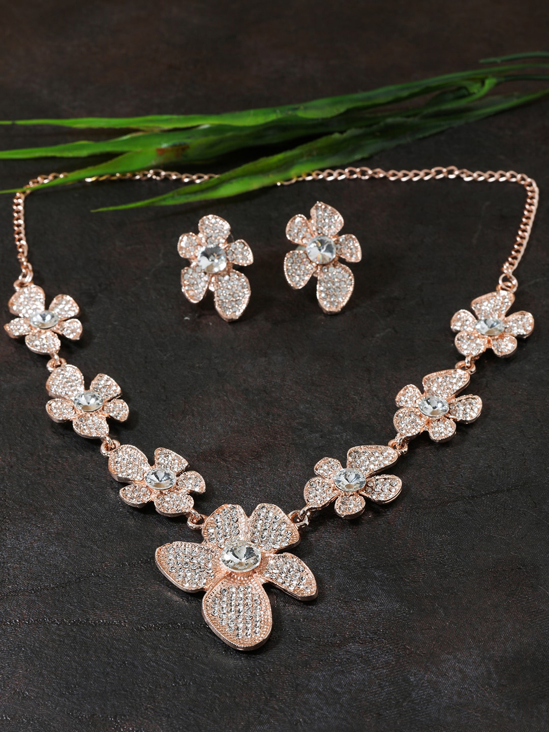 

AccessHer Rose Gold-Plated & Artificial Stones-studded Jewellery Set