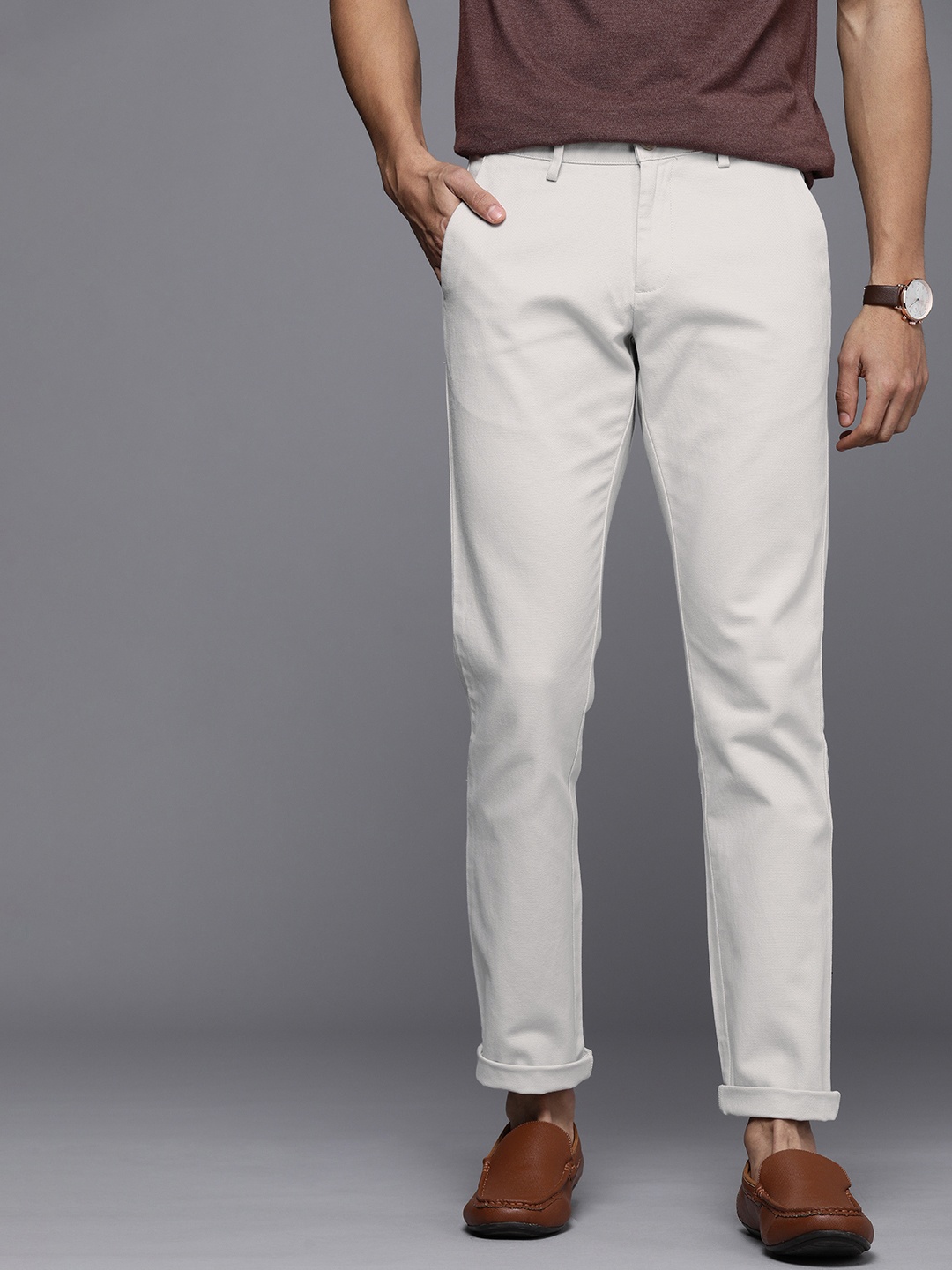 

Allen Solly Men Slim Fit Trousers, Off white