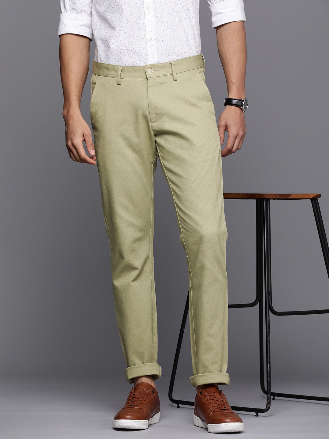 

Allen Solly Men Self Design Textured Slim Fit Casual Trousers, Green