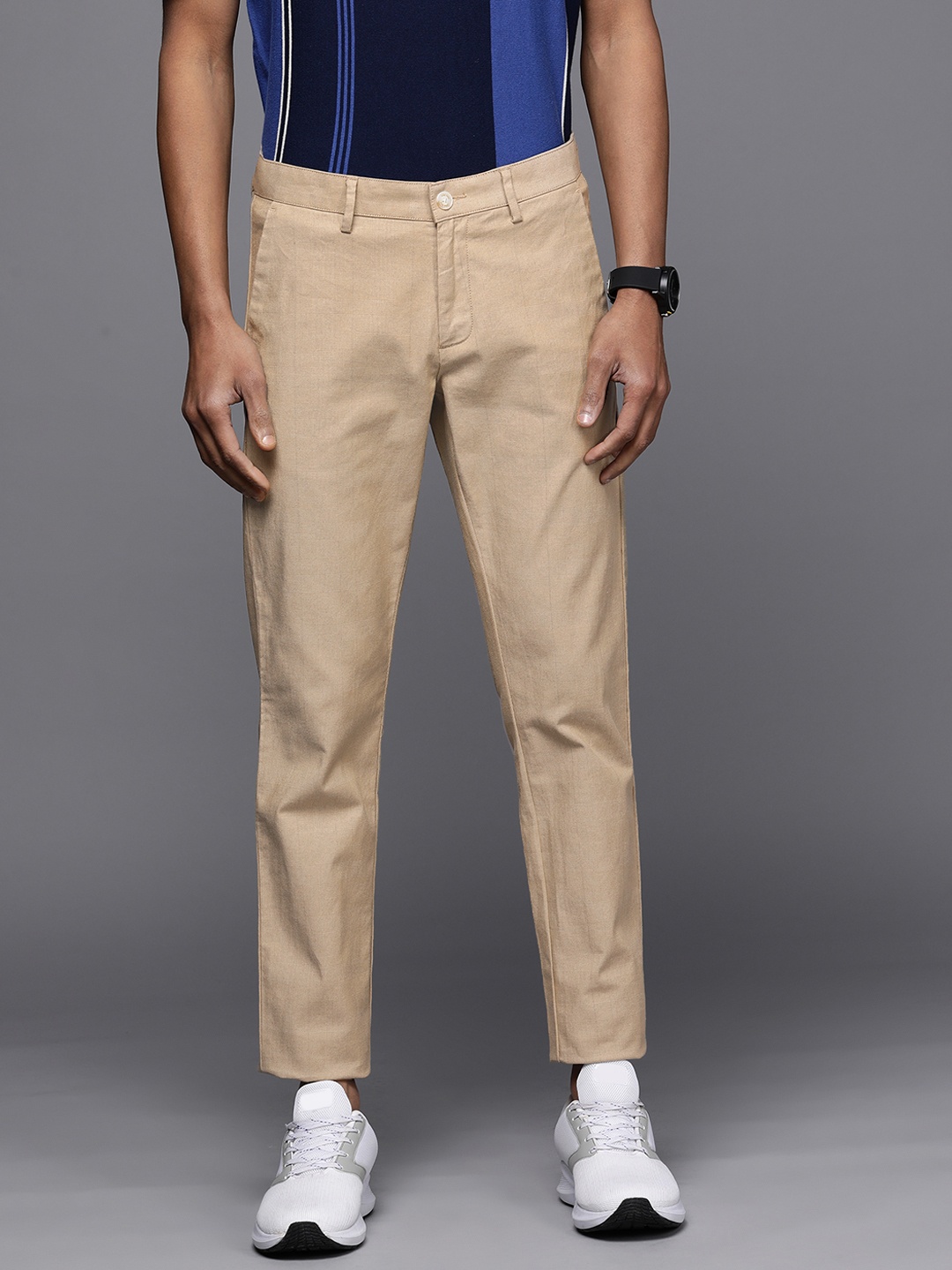 

Allen Solly Men Checked Slim Fit Trousers, Khaki