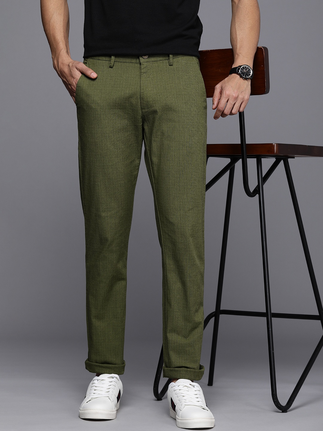 

Allen Solly Men Slim Fit Trousers, Olive