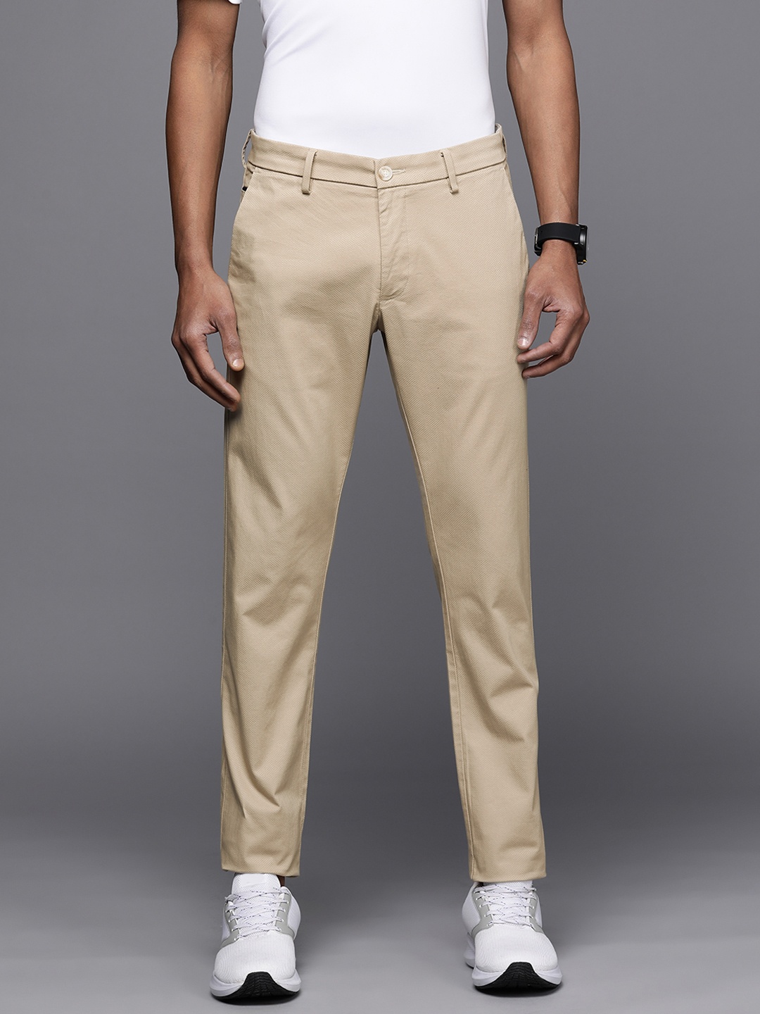 

Allen Solly Men Textured Slim Fit Trousers, Beige