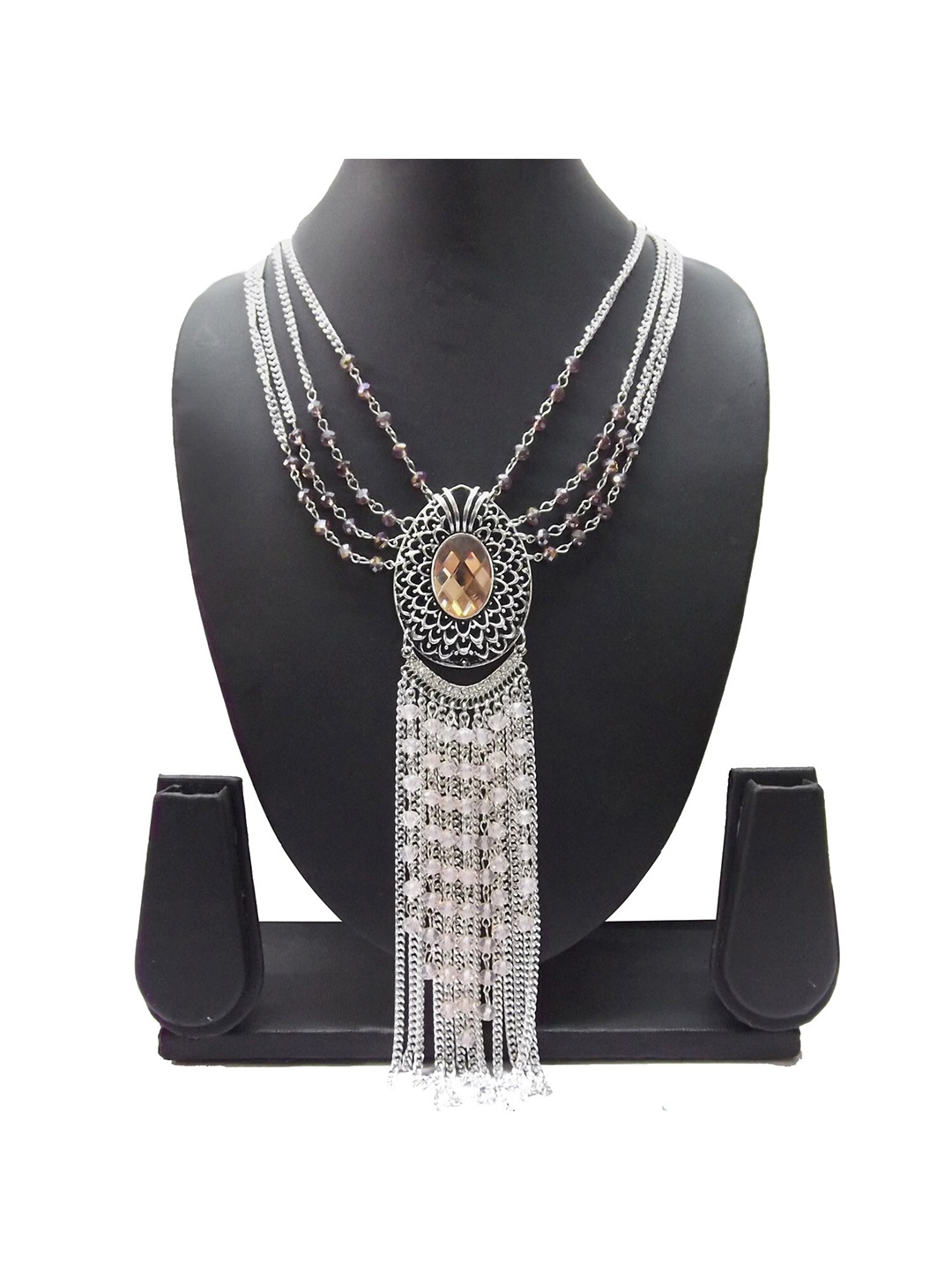 

FEMMIBELLA Silver-Toned & White Silver-Plated Oxidised Necklace