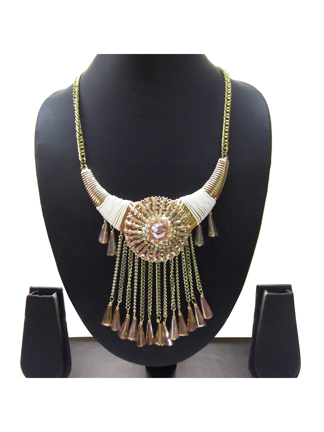 

FEMMIBELLA Gold-Toned & Cream-Coloured Gold-Plated Crystal Beaded Bohemian Necklace