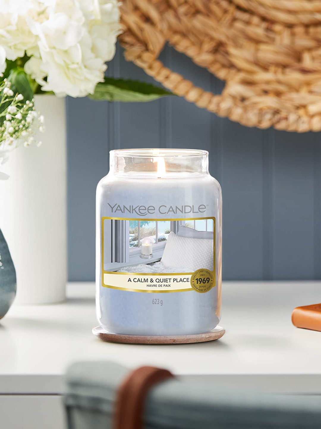 

YANKEE CANDLE Grey Solid Calm & Quiet Pillar Scented Candle