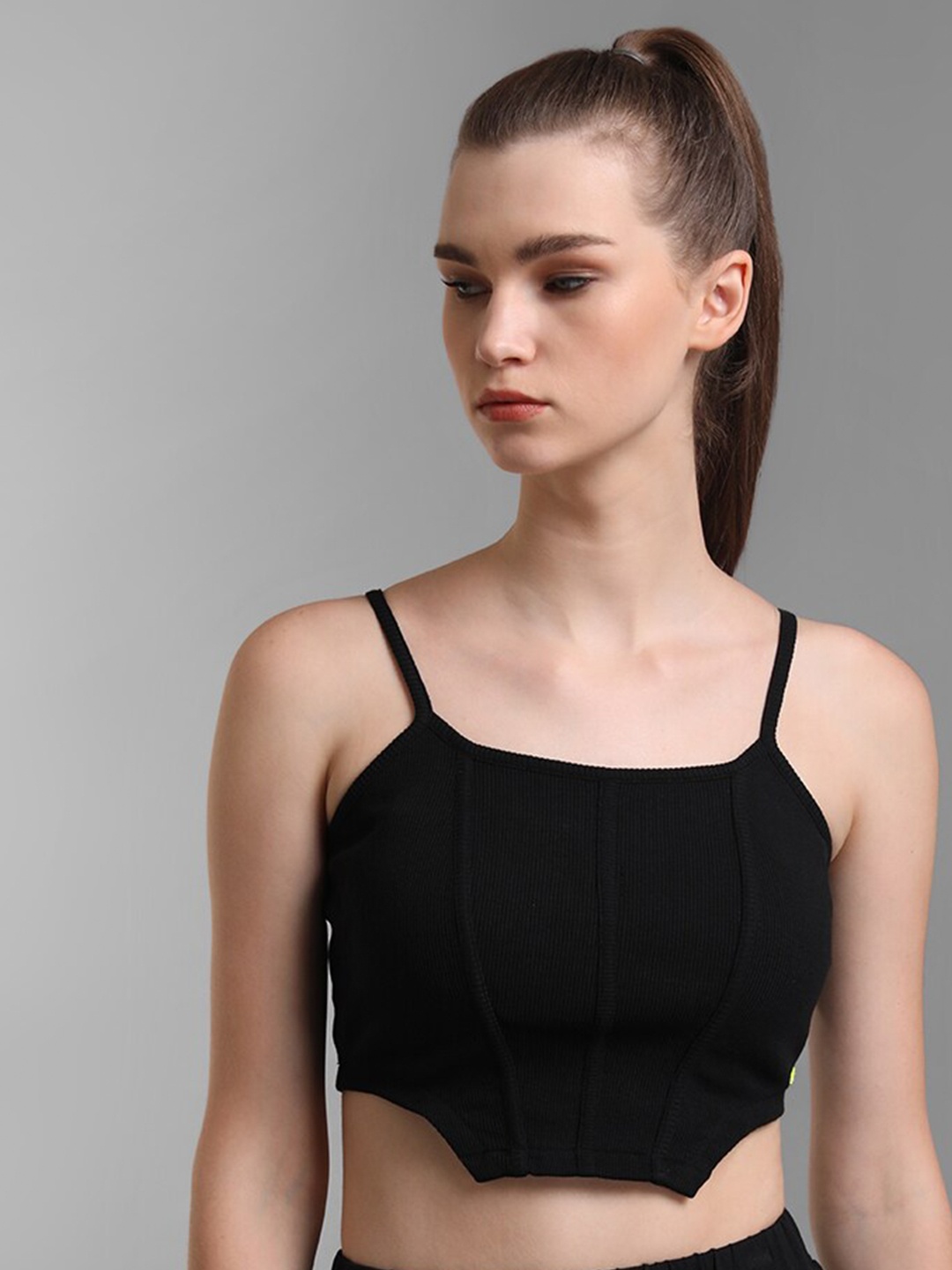 

Kazo Women Black Pure Cotton Shoulder Strap Crop Top