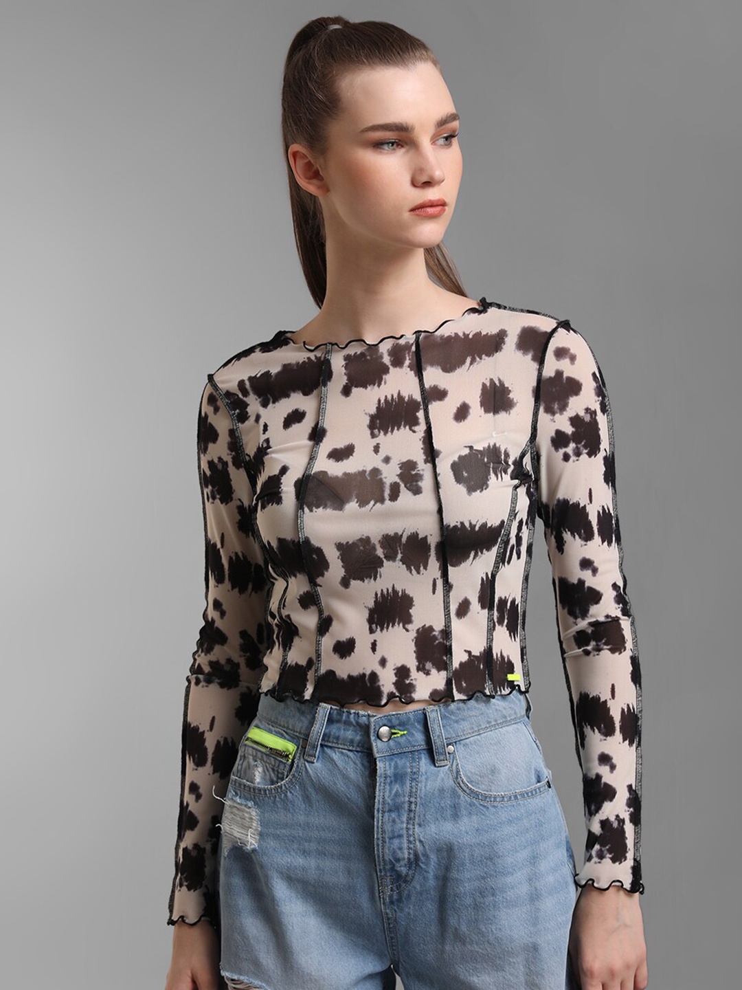 

Kazo Women White & Black Printed Top