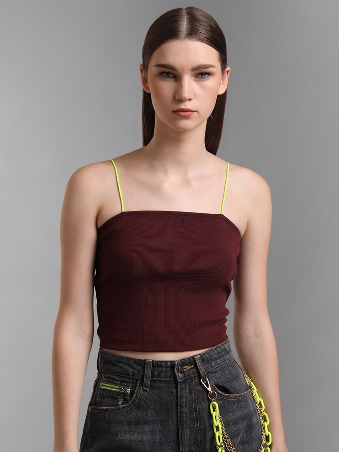 

Kazo Women Maroon Solid Cotton Crop Top