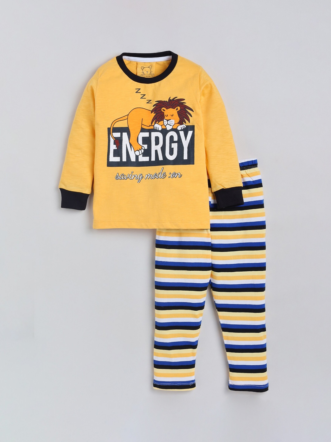 

Lazy Shark Boys Yellow & White Graphic Printed Night suit