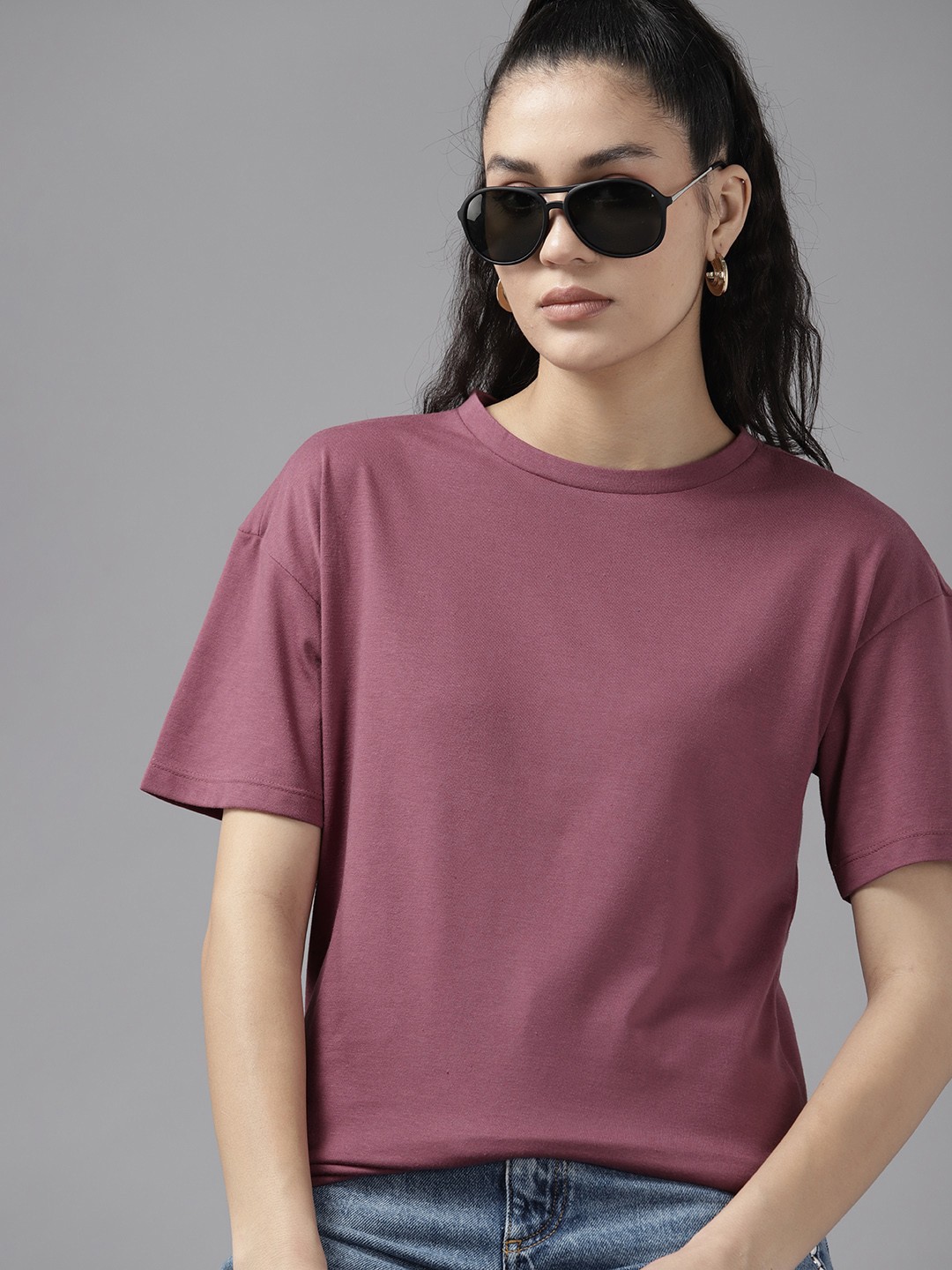 

Roadster Women Oversized Casual T-shirt, Mauve