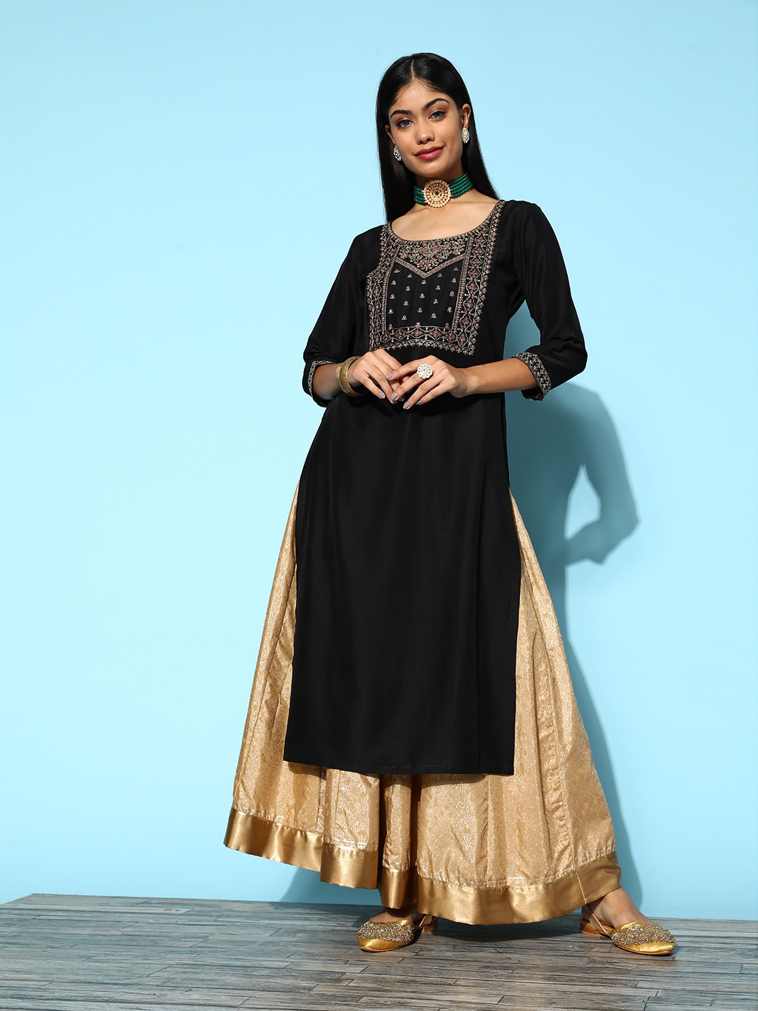 

Libas Women Stunning Black Silk Hyper Texture Kurta