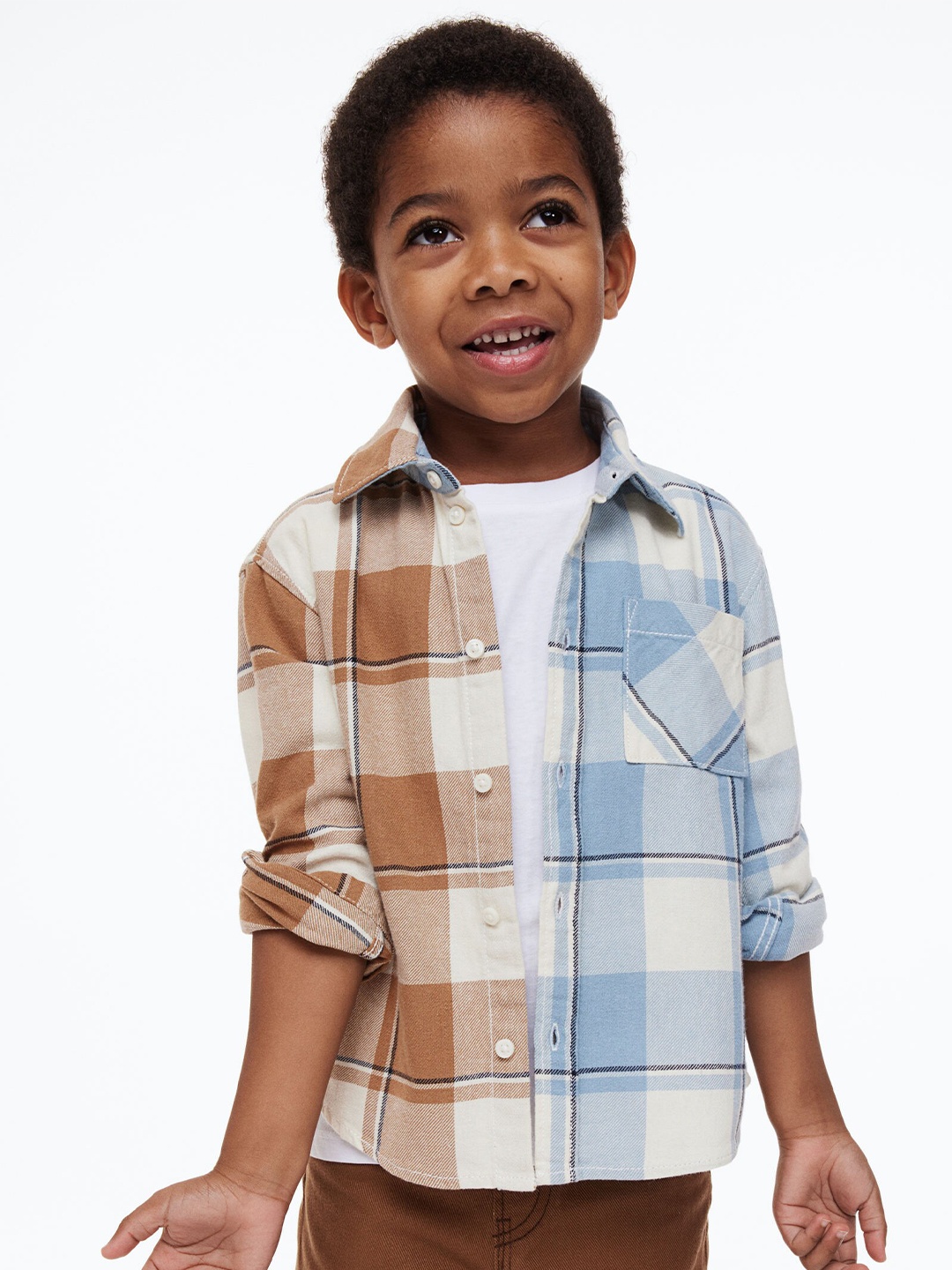 

H&M Boys Beige & Blue Checked Cotton Flannel Shirt