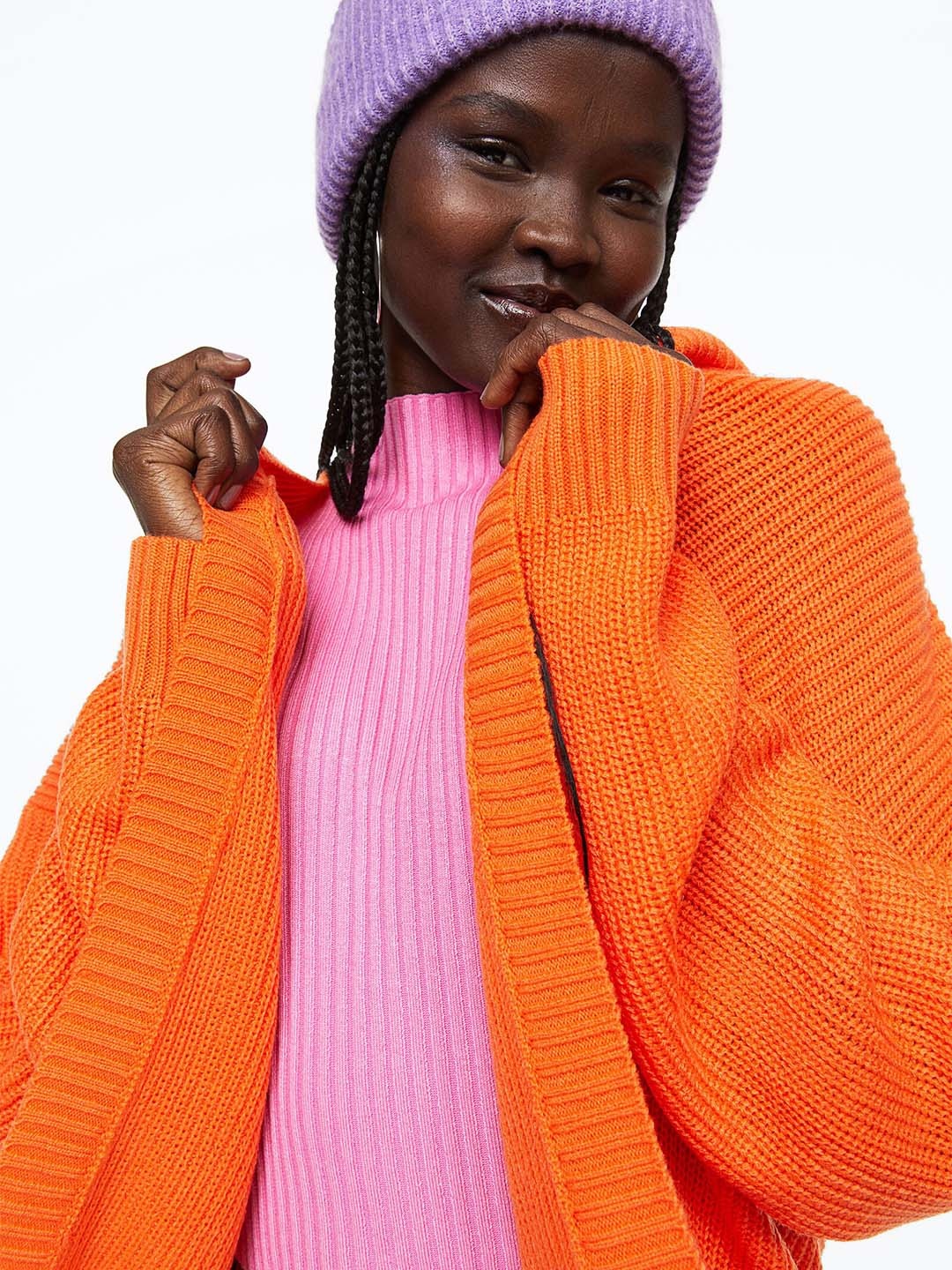 

H&M Women Ribbed Front-Open Sweater, Orange