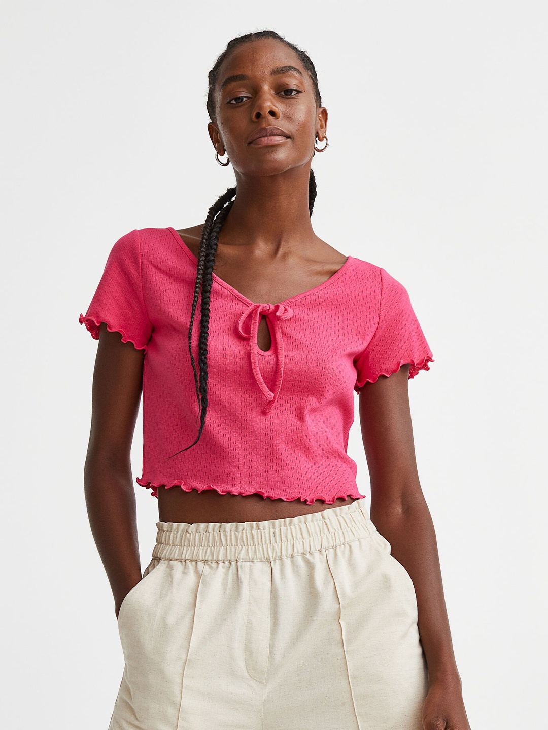 

H&M Women Pointelle jersey Top, Pink