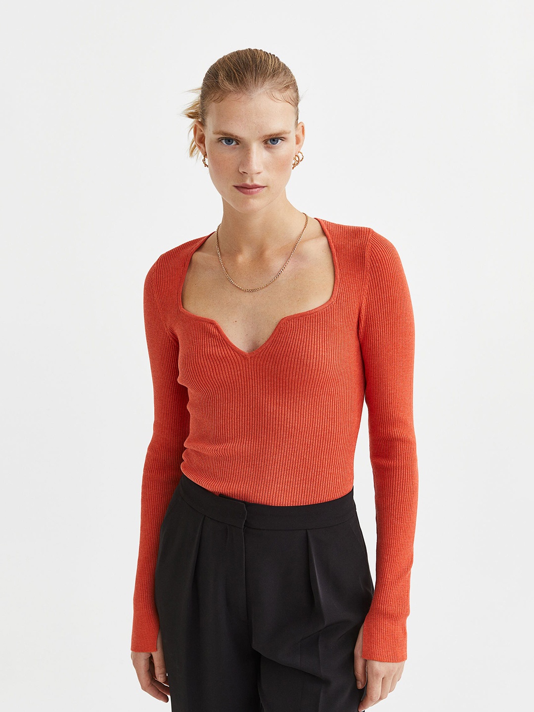 

H&M Women Red Rib-Knit Top