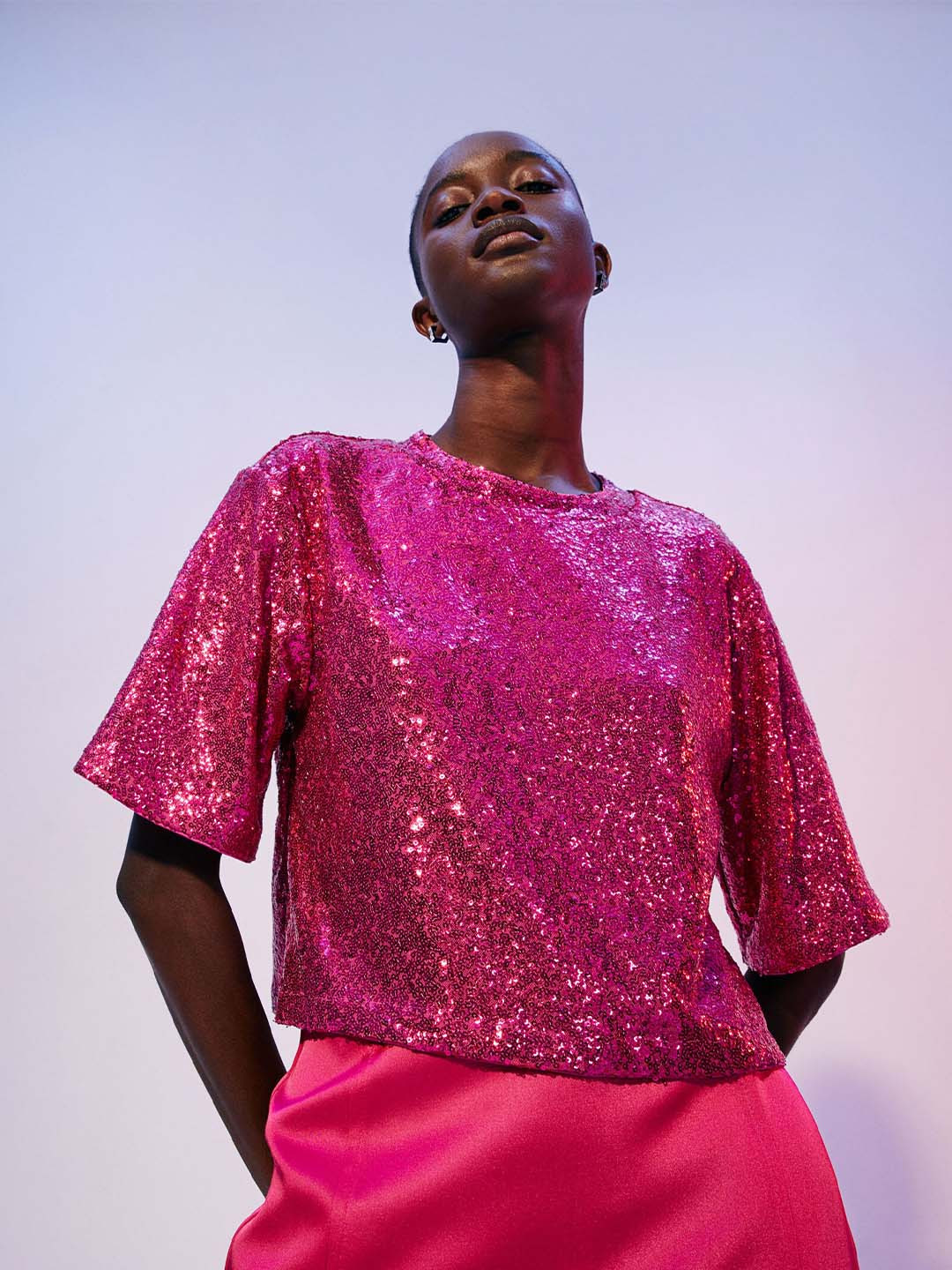 

H&M Women Pink Sequined Top