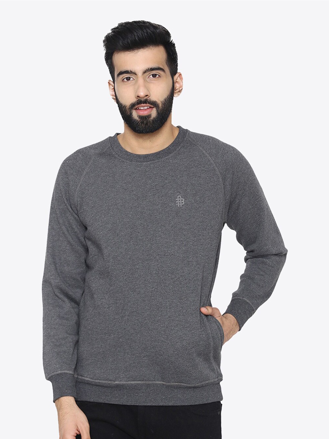 

Bonjour Men Grey Solid Sweatshirt