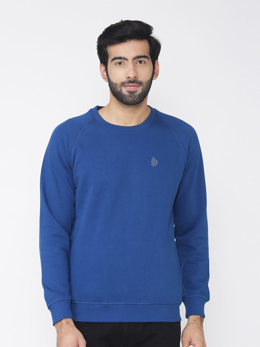 

Bonjour Men Blue Cotton Solid Sweatshirt
