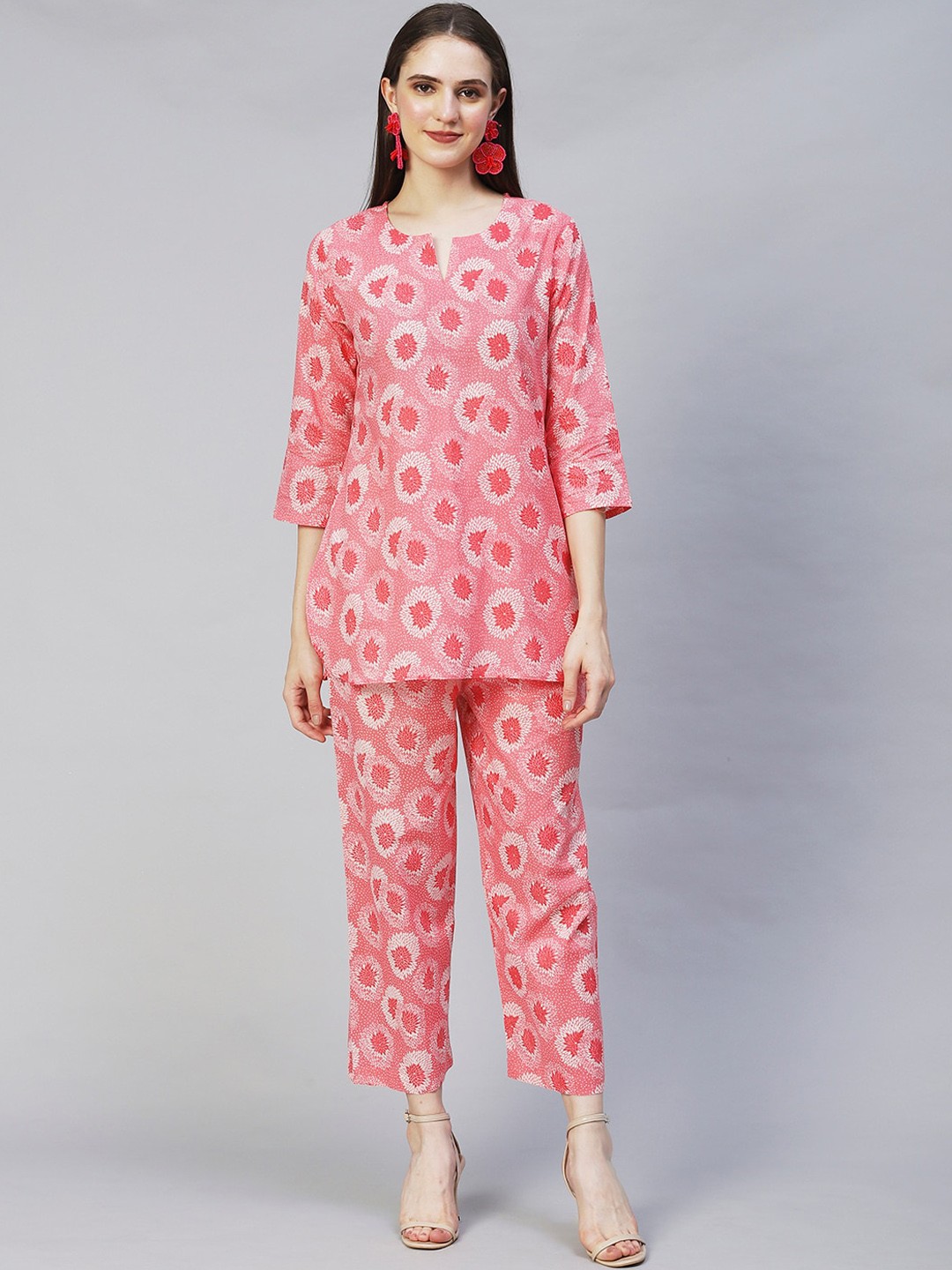

FASHOR Women Pink Floral Printed Pure Cotton Co-Ords