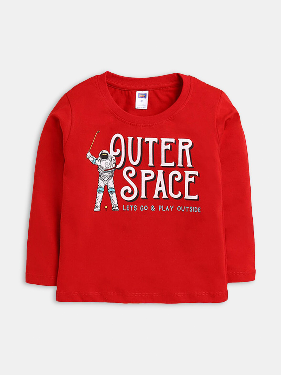 

Hopscotch Boys Red Typography Printed Round Neck Cotton T-shirt
