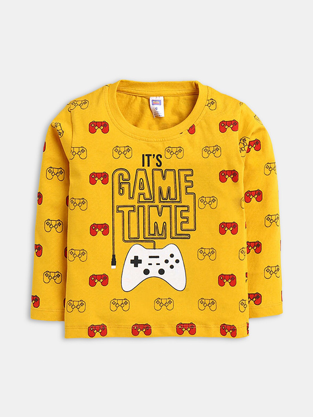 

Hopscotch Boys Yellow Printed Pure Cotton T-shirt