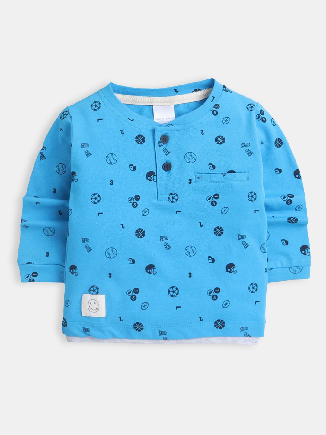

Hopscotch Boys Blue Printed Cotton T-shirt