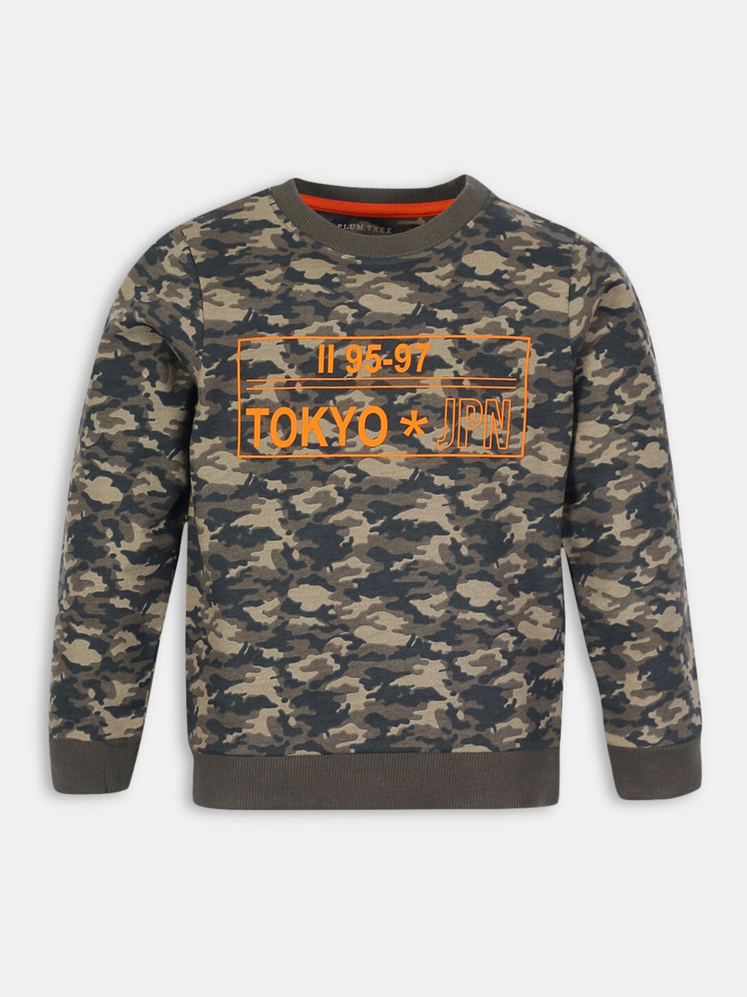 

Hopscotch Boys Olive Green Camouflaged Printed Cotton Sweatshirt