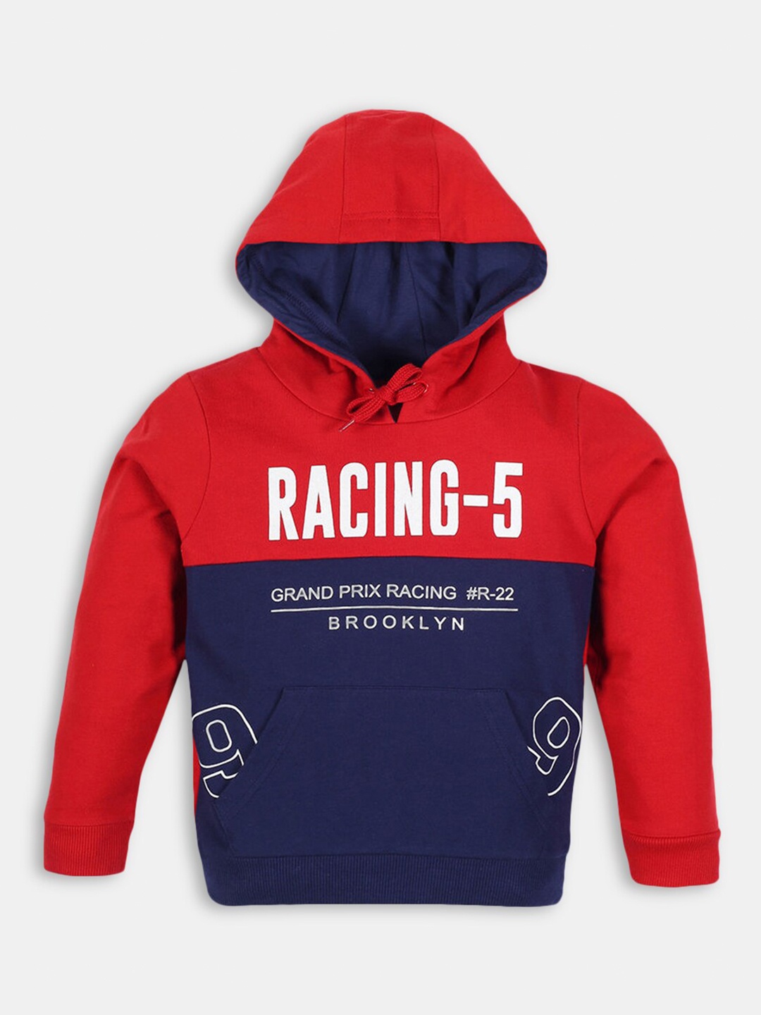 

Hopscotch Boys Red Printed Hooded Cotton Sweatshirt