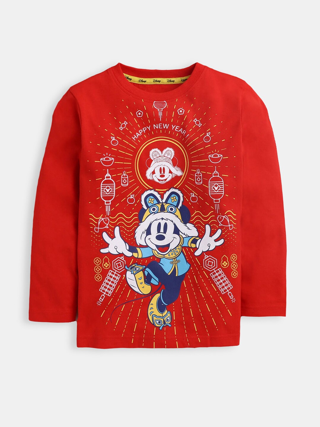 

Hopscotch Boys Red Mickey Mouse Printed Cotton T-shirt