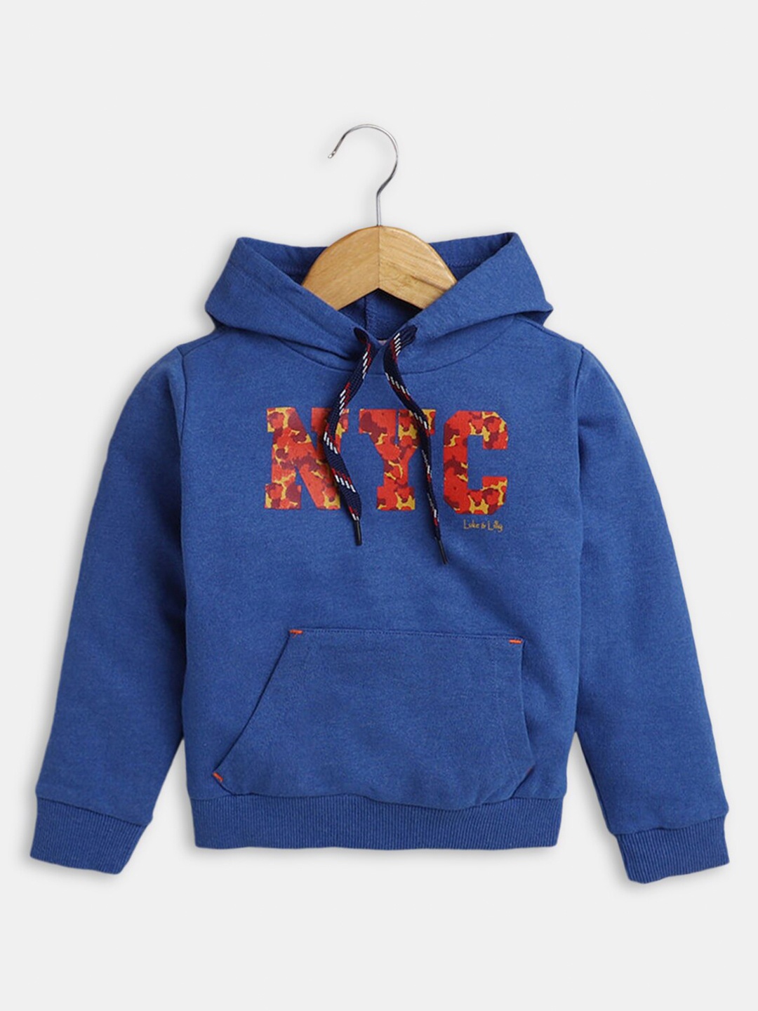 

Hopscotch Girls Blue Printed Hooded Cotton Sweatshirt