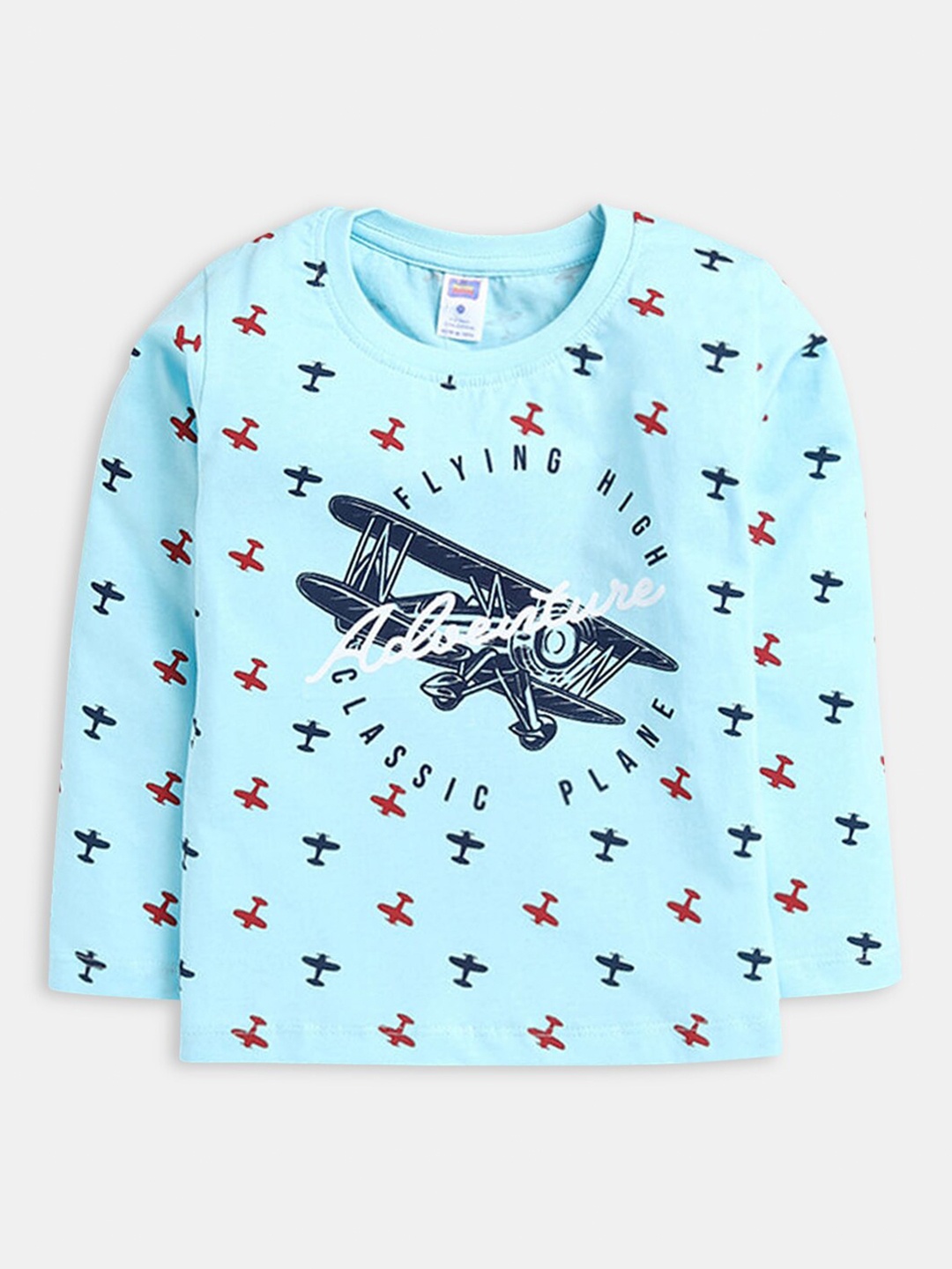 

Hopscotch Boys Blue Printed Pure Cotton T-shirt