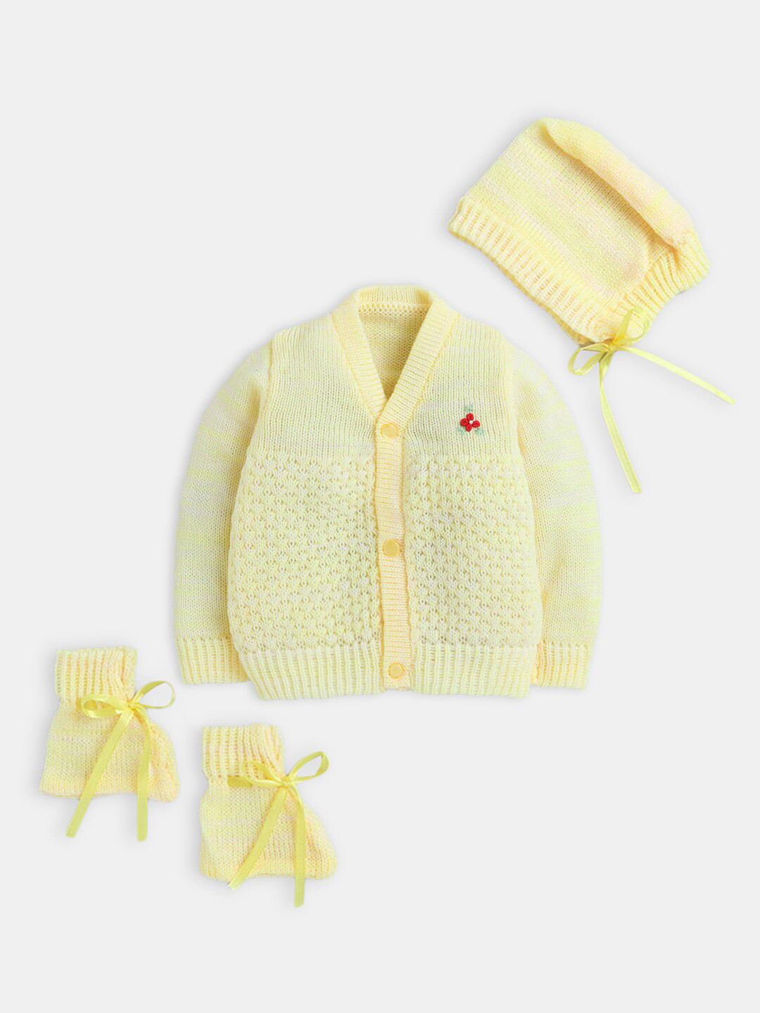 

Hopscotch Unisex Infants Kids Yellow Cardigan with Cap and Bootie