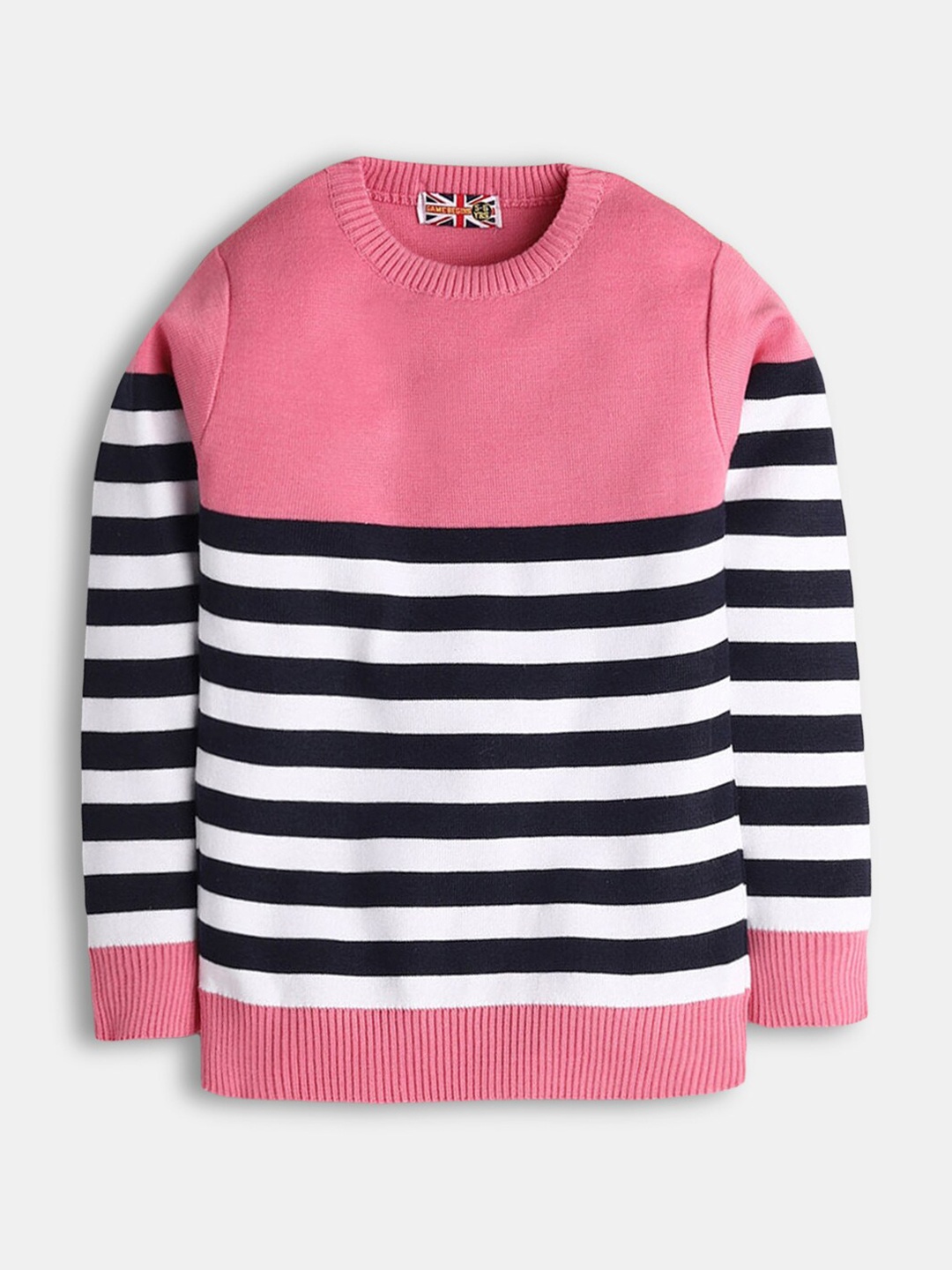 

Hopscotch Girls Pink & White Striped Striped Pullover