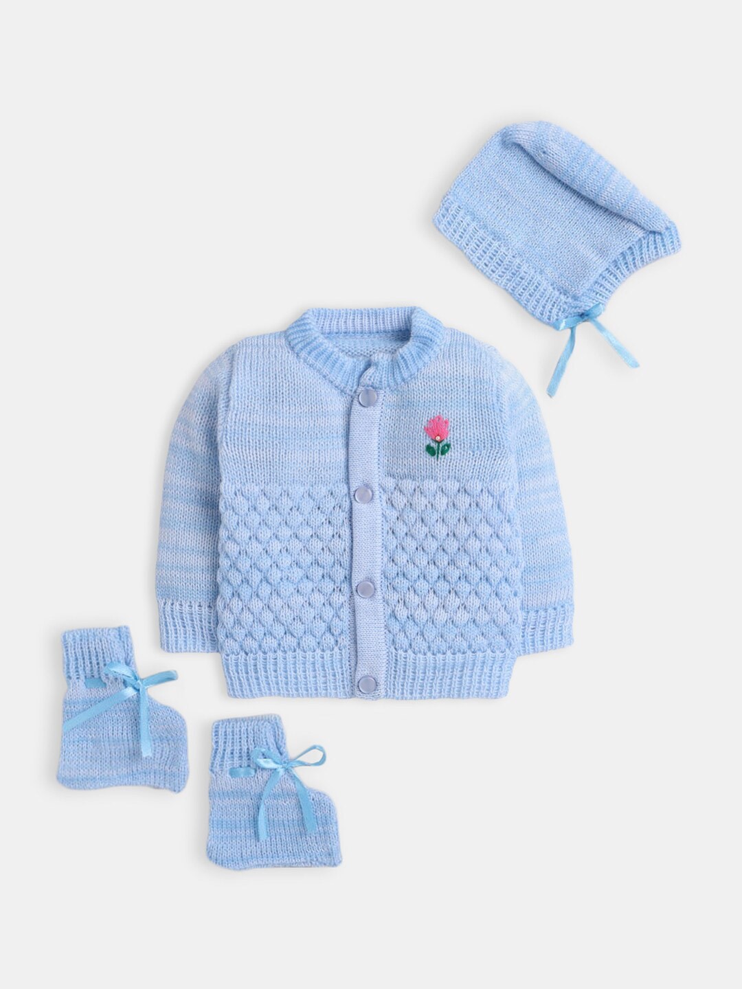 

Hopscotch Infants Girls Blue Cardigan with Cap and Bootie