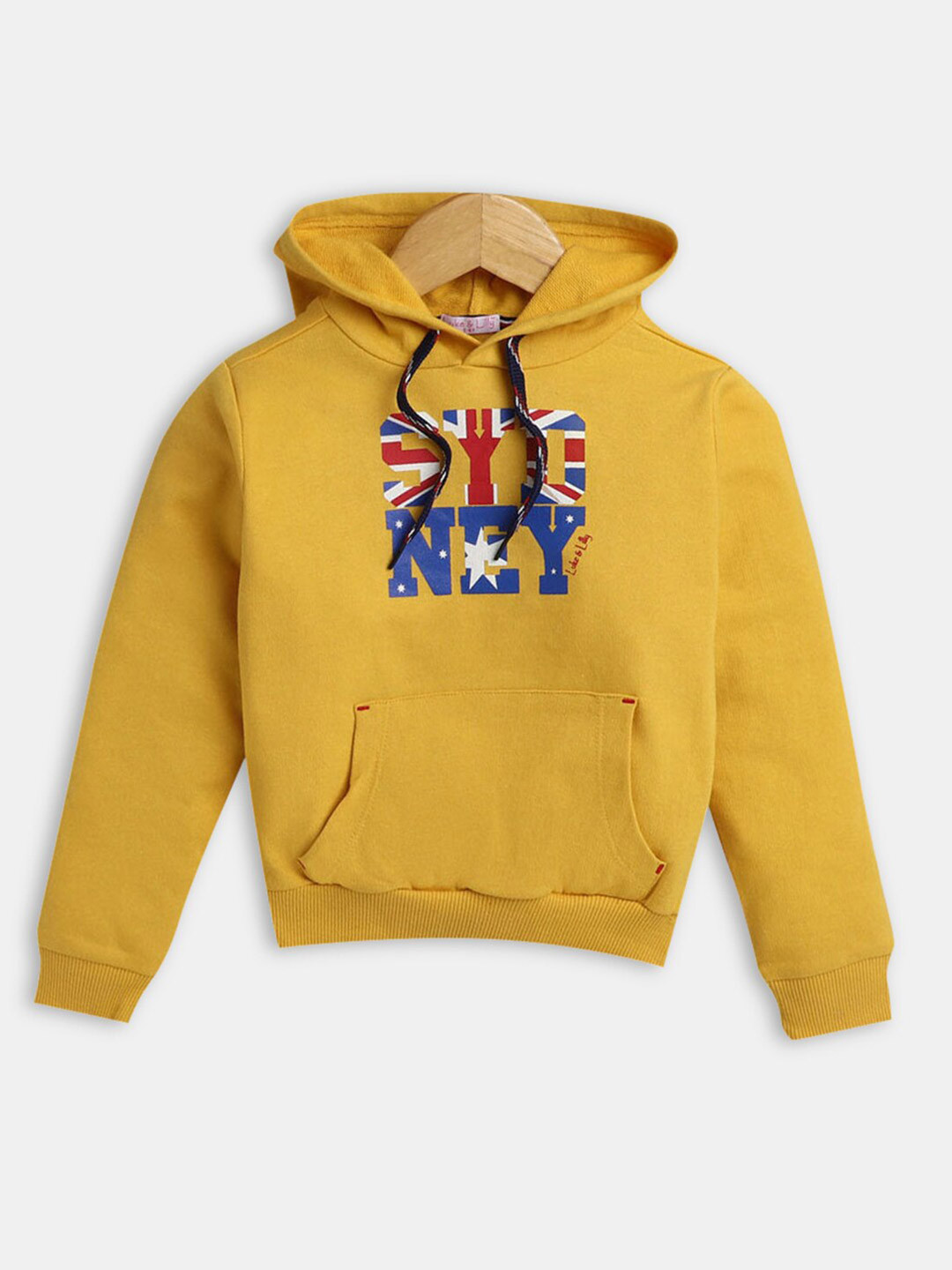 

Hopscotch Boys Yellow Printed Hooded Pure Cotton Sweatshirt