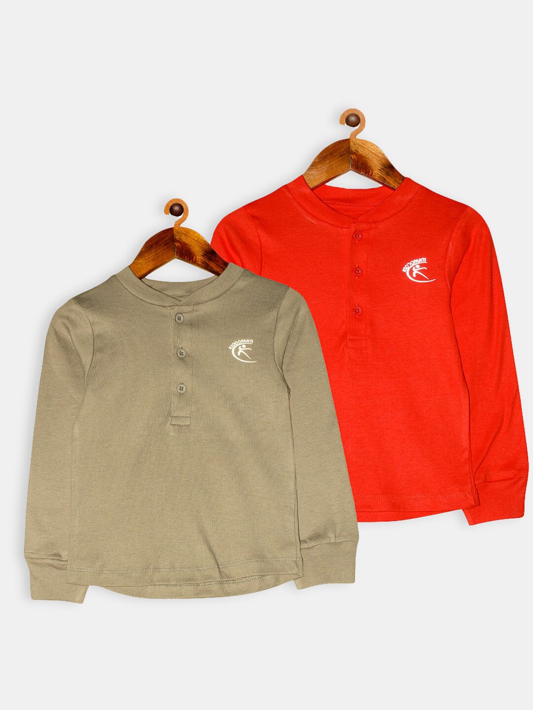 

Hopscotch Boys Orange & Camel Brown Pack Of 2 V-Neck Cotton T-shirts