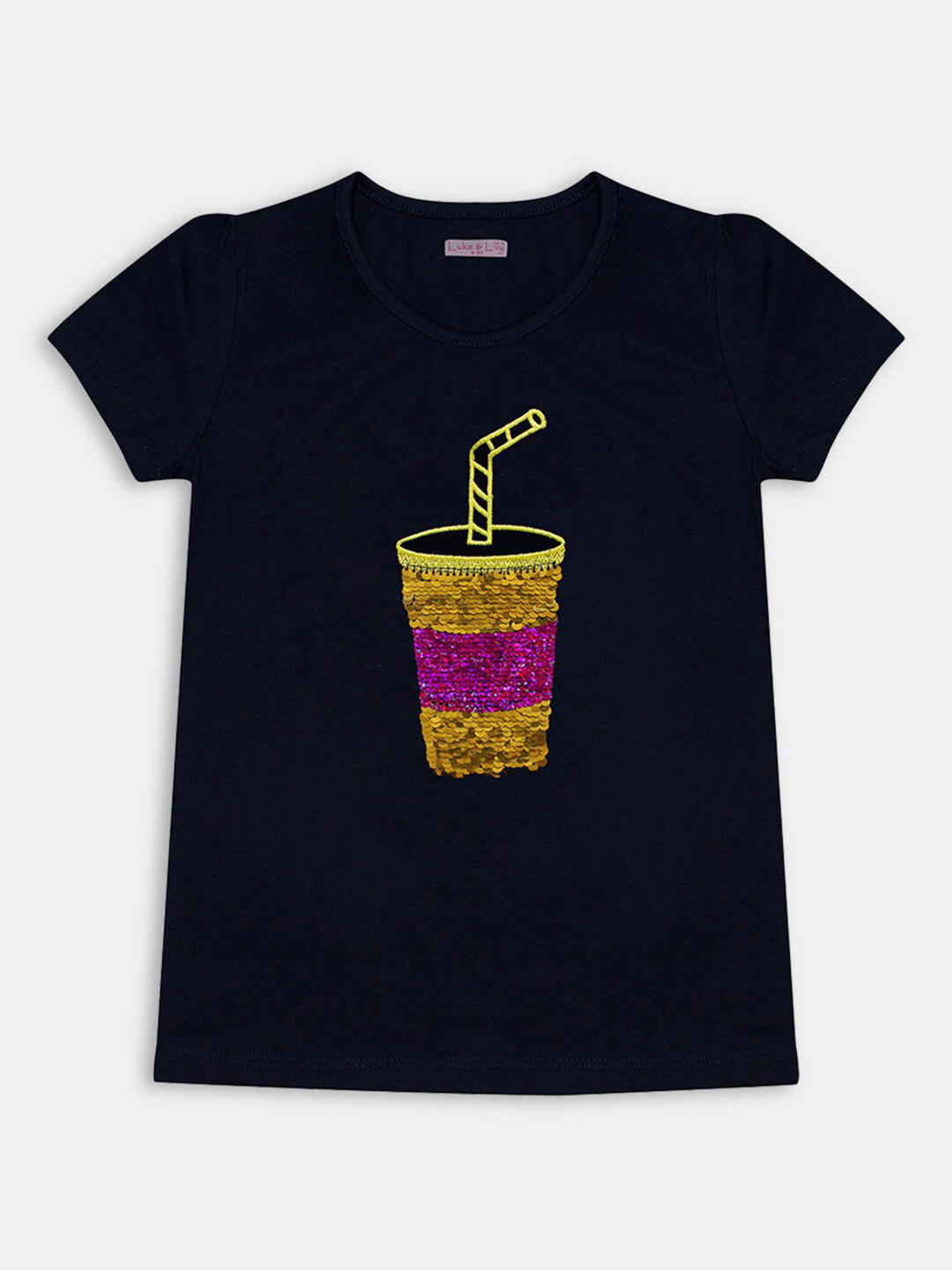 

Hopscotch Girls Black Embellished Cotton T-shirt