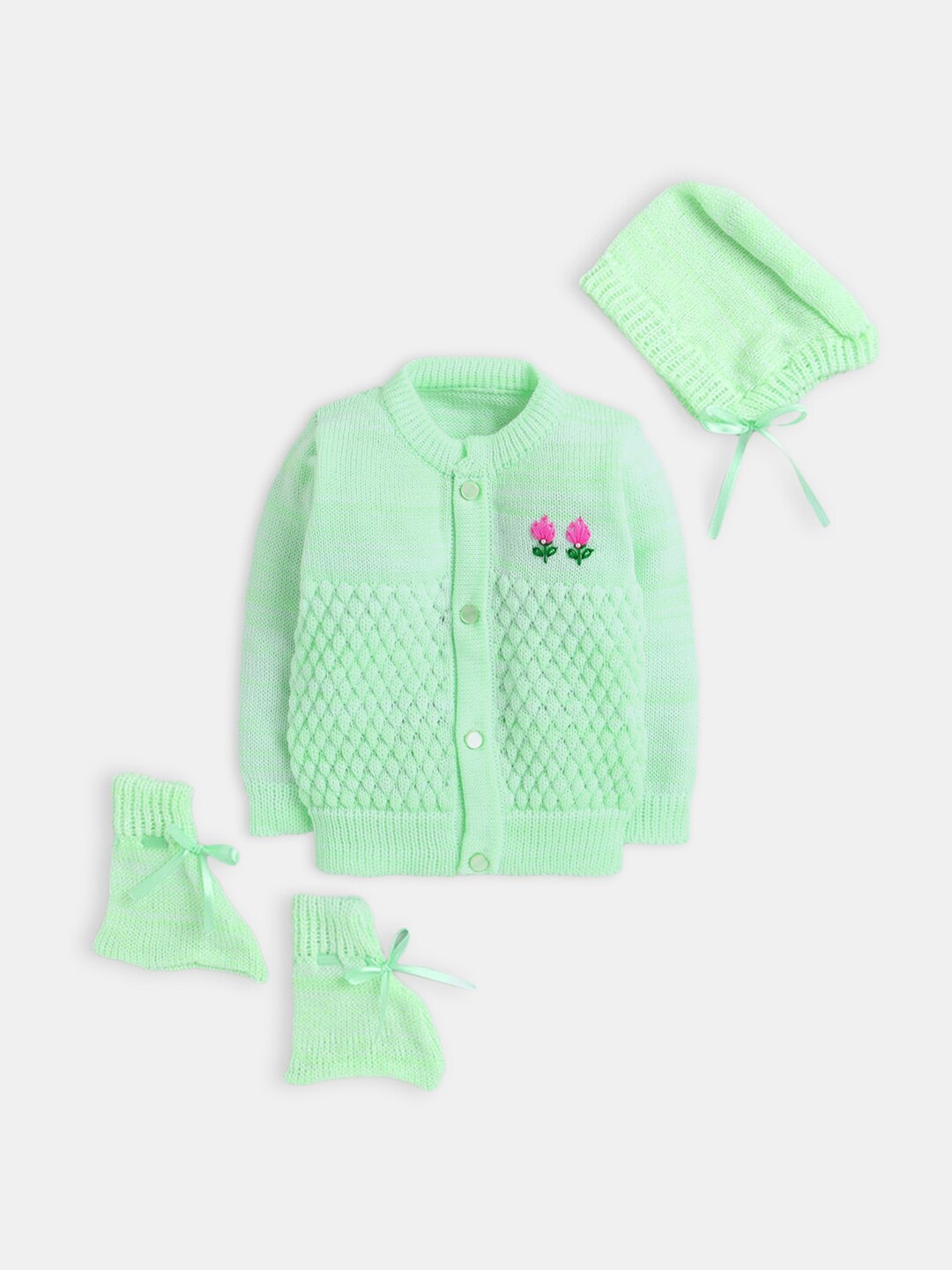 

Hopscotch Infants Green & Pink Wool Cardigan