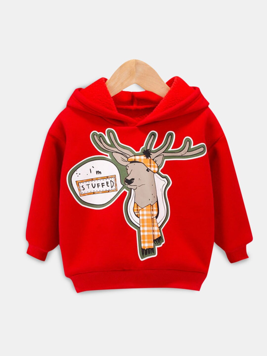 

Hopscotch Boys Red Printed Hooded Sweatshirt