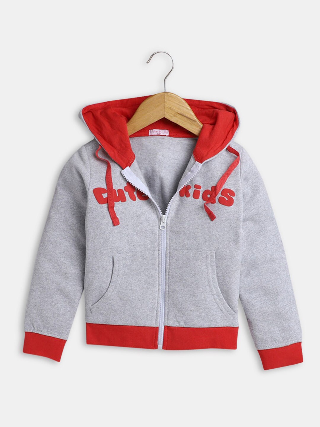 

Hopscotch Girls Grey Printed Hooded Pure Cotton Sweatshirt