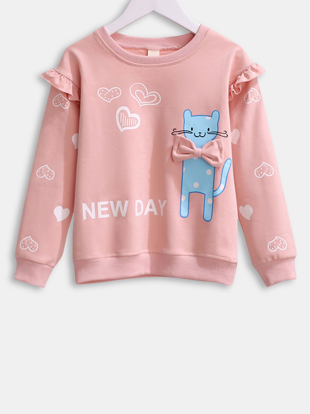 

Hopscotch Girls Pink Printed Cotton Sweatshirt