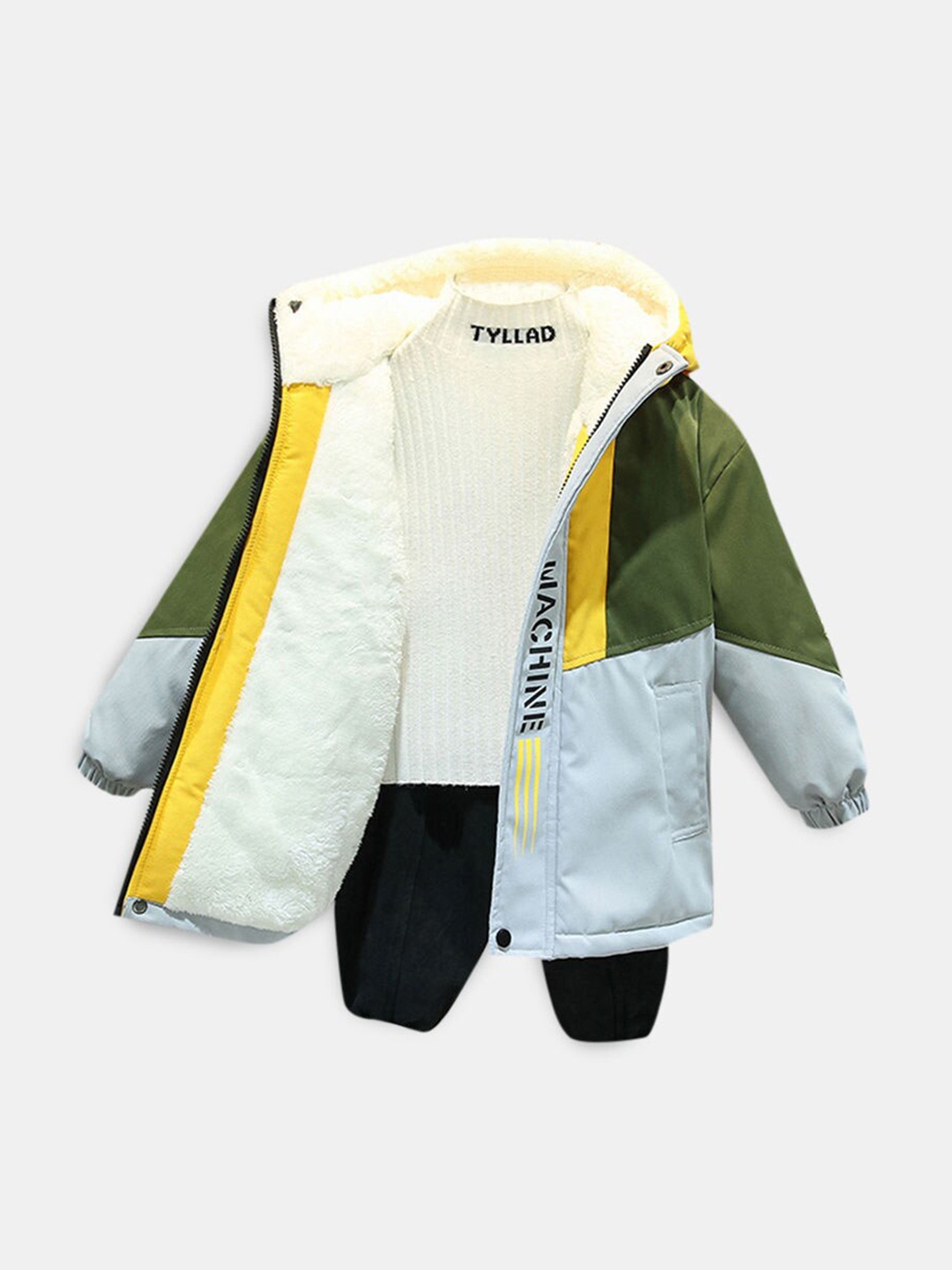 

Hopscotch Boys Silver & Green Printed Coat