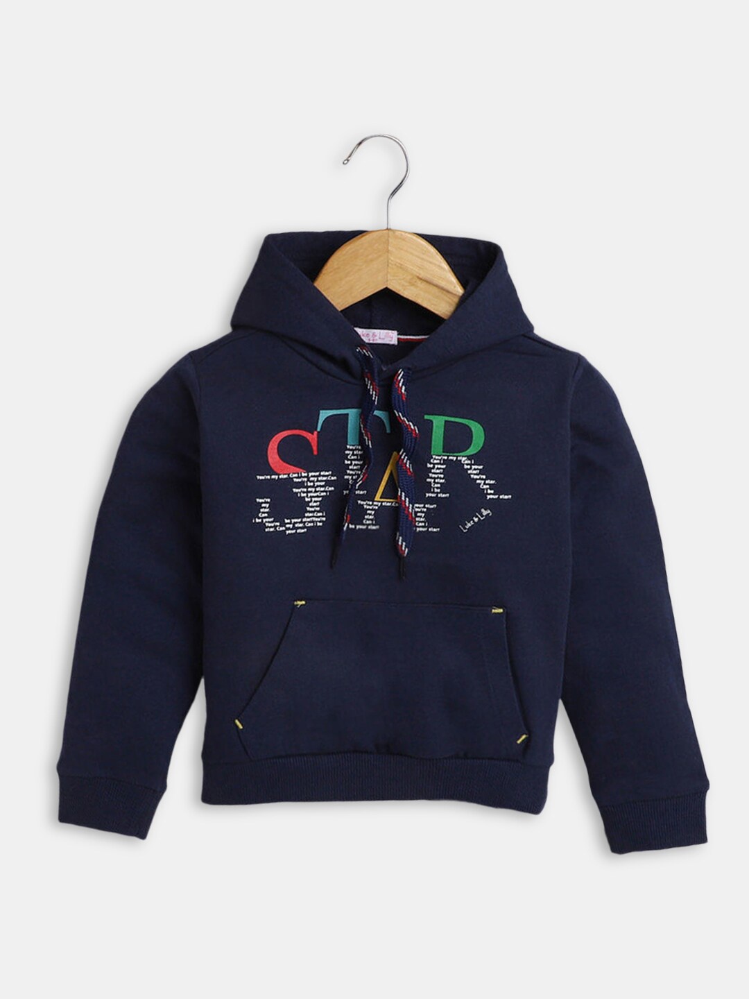 

Hopscotch Girls Blue Printed Hooded Cotton Sweatshirt