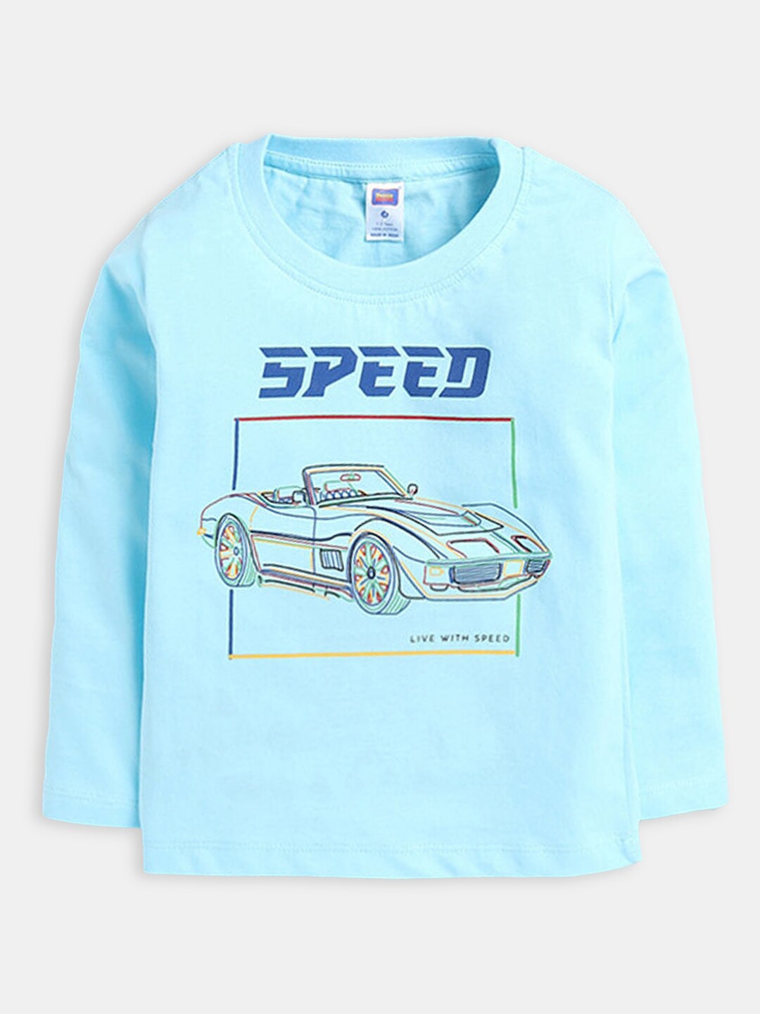 

Hopscotch Boys Turquoise Blue Printed Pure Cotton T-shirt