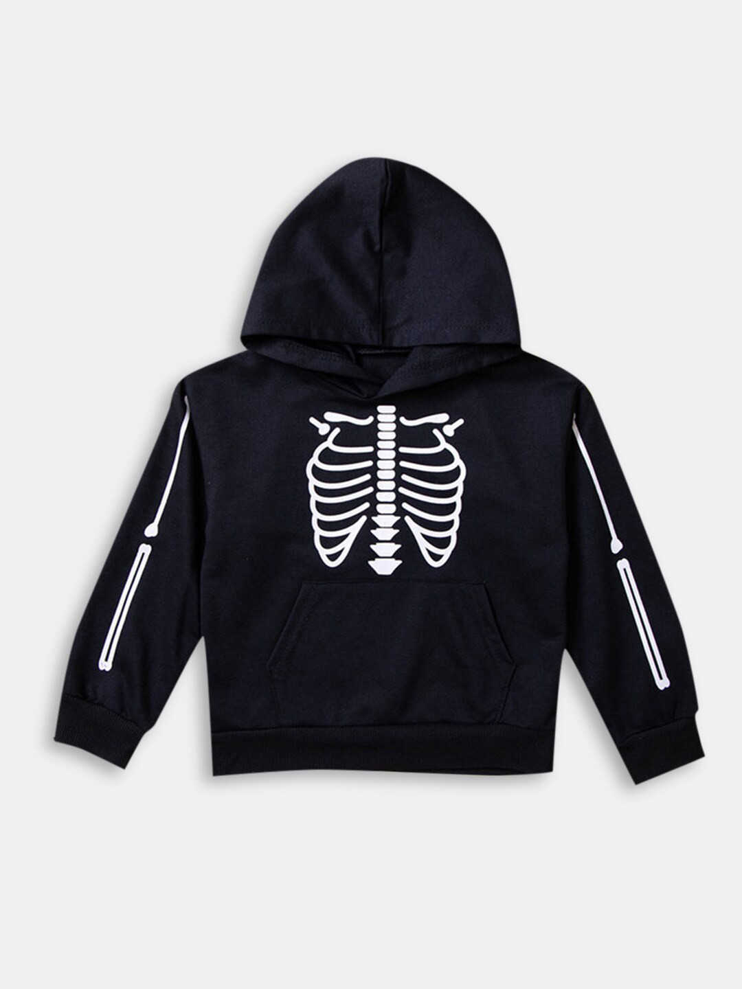 

Hopscotch Boys Black Printed Hooded Cotton Sweatshirt