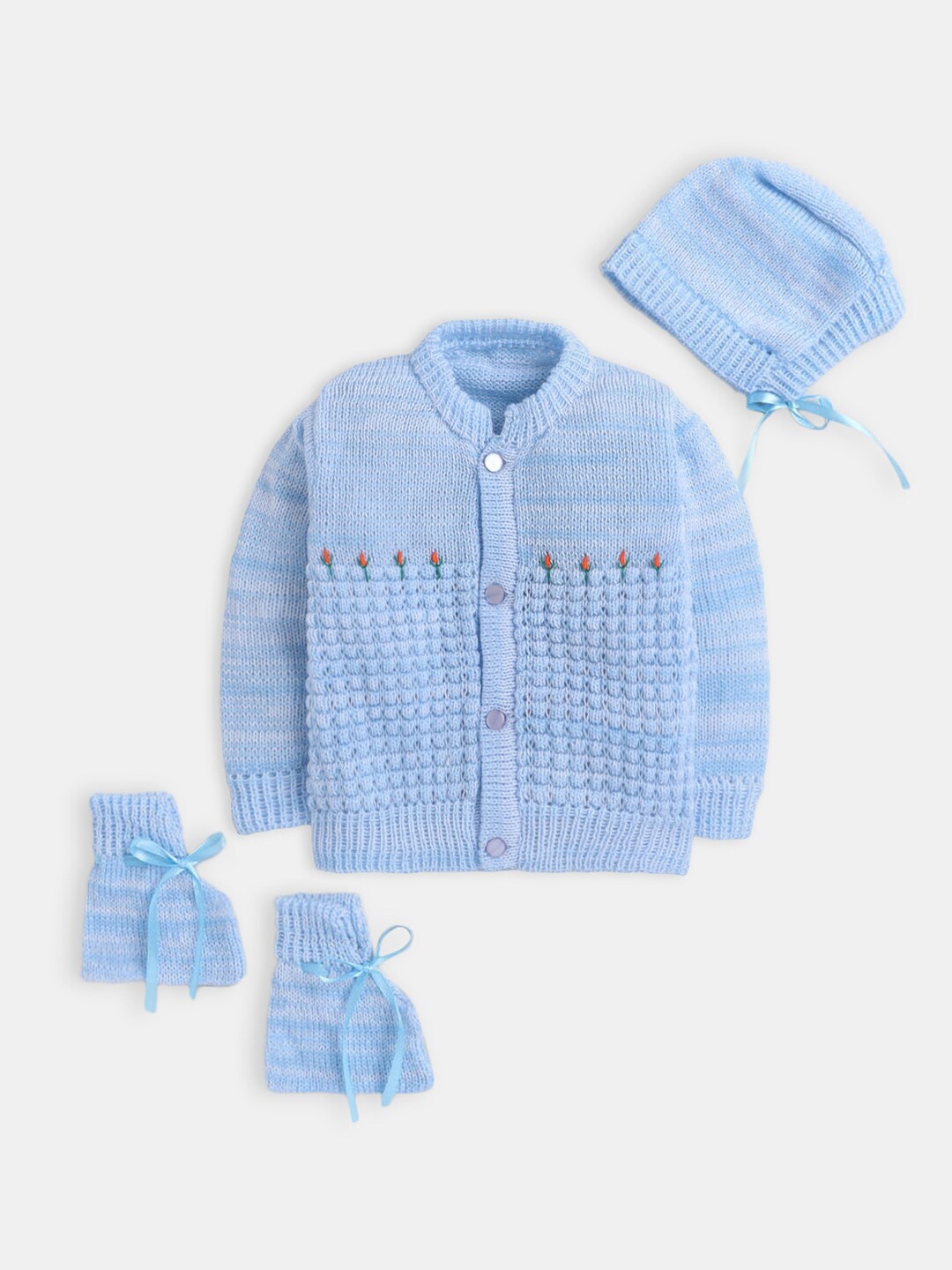 

Hopscotch Unisex Kids Blue Cable Knit Wool Cardigan