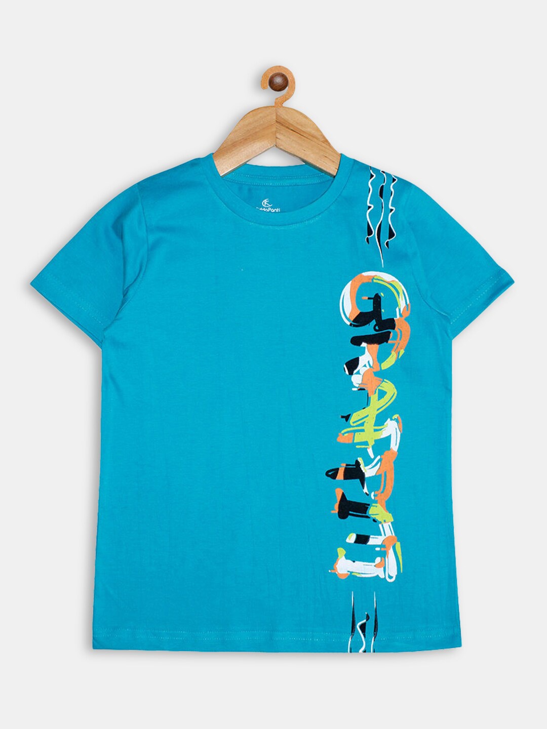 

Hopscotch Boys Blue Typography Printed Pure Cotton T-shirt