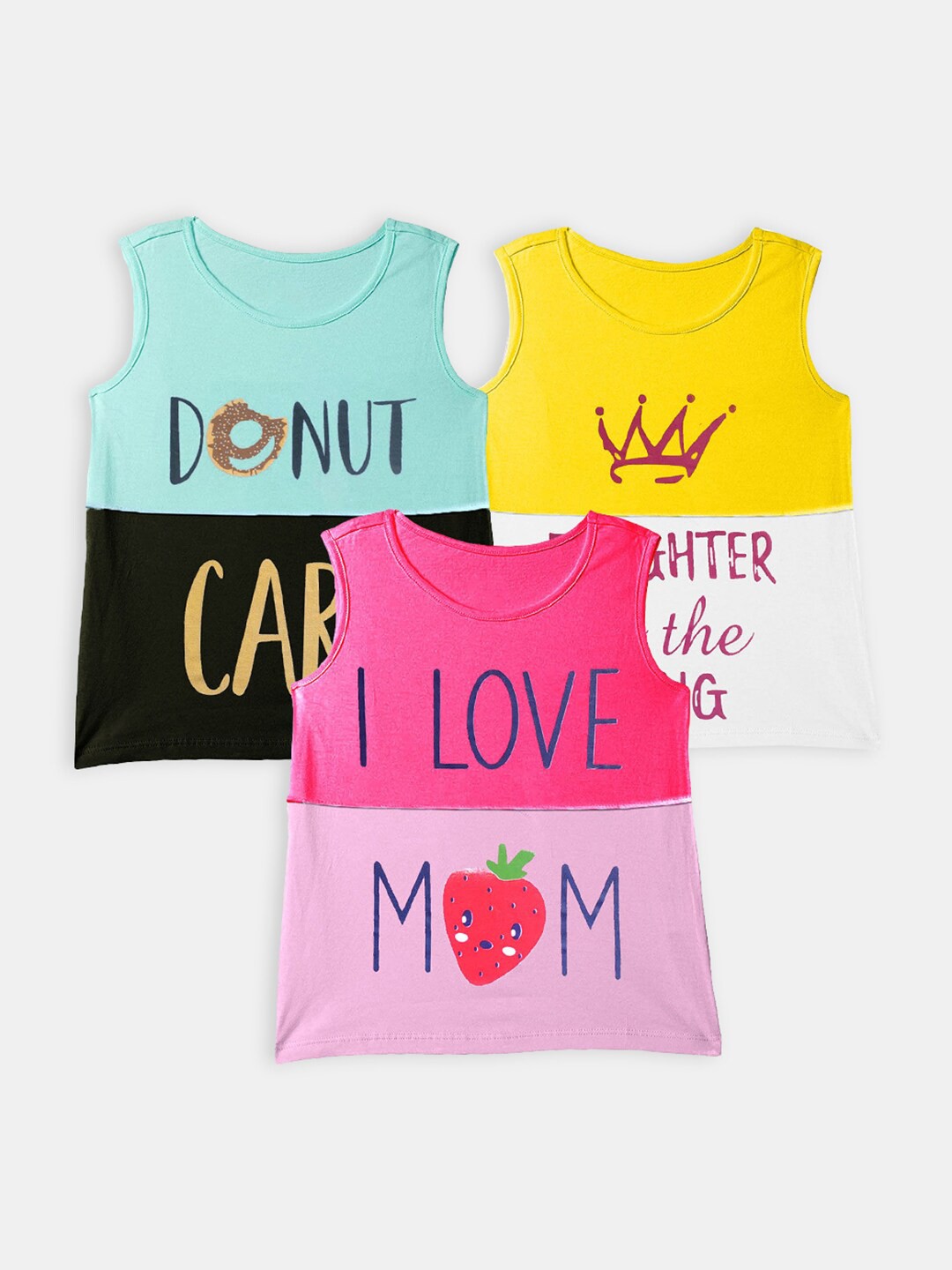 

Hopscotch Girls Blue & Pink Pack Of 3 Colourblocked T-shirt